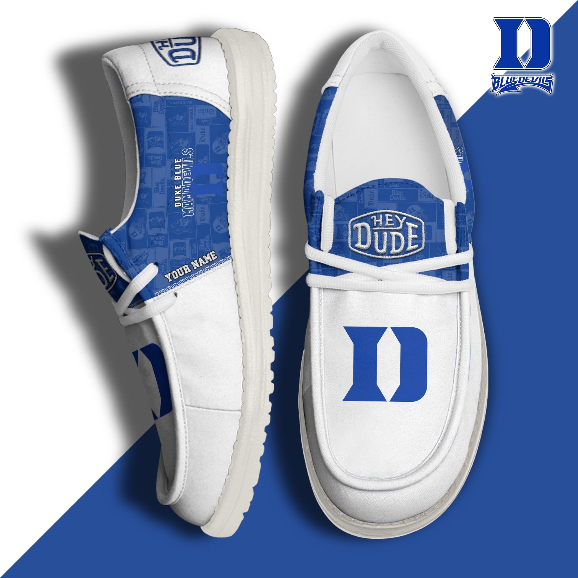 JWFancy Duke Blue Devils Hey Dude Shoes Wally Men's Lace Up Loafers Comfortable For Men And Women