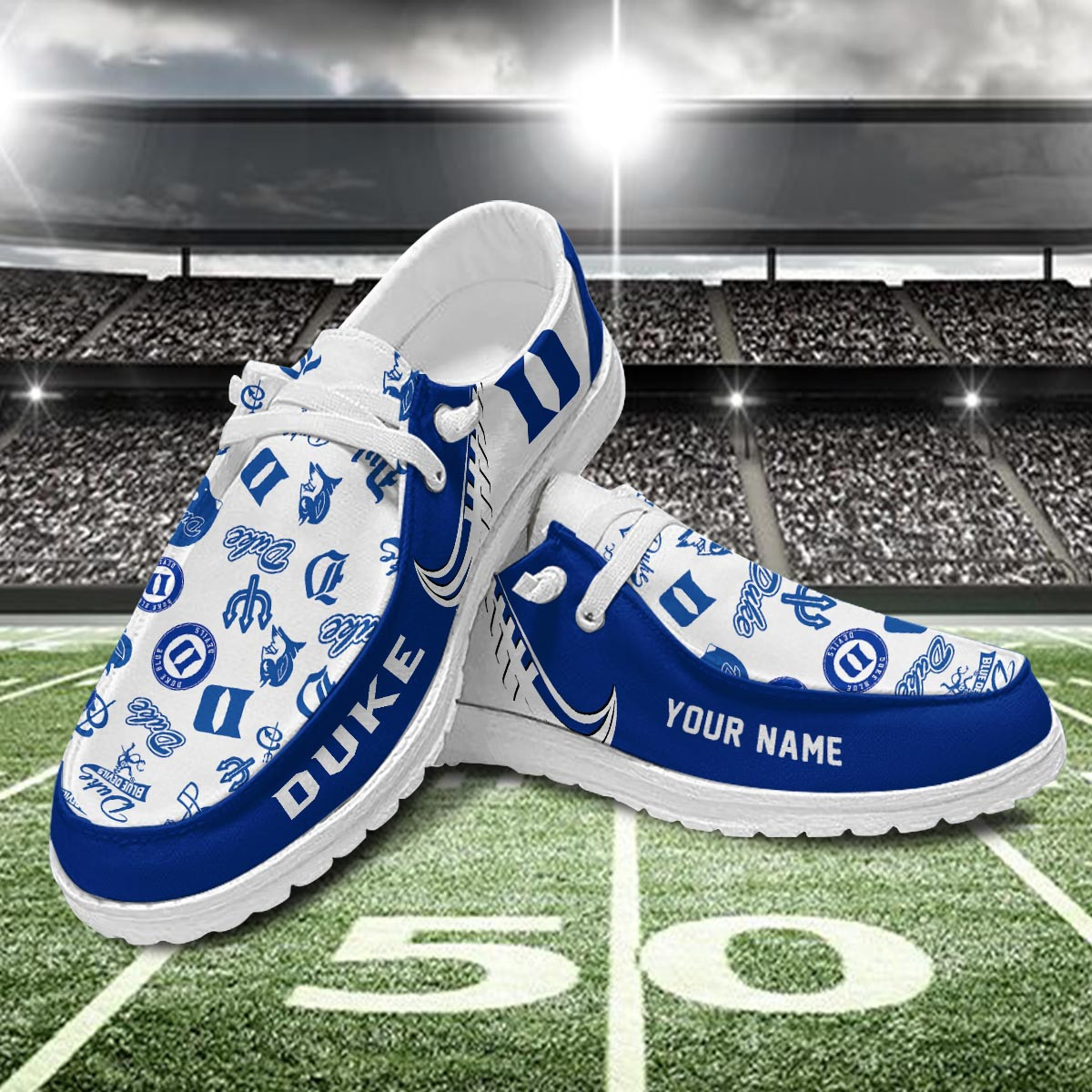 JWFancy Duke Blue Devils Hey Dude Shoes Wally Men's Lace Up Loafers Comfortable For Men And Women