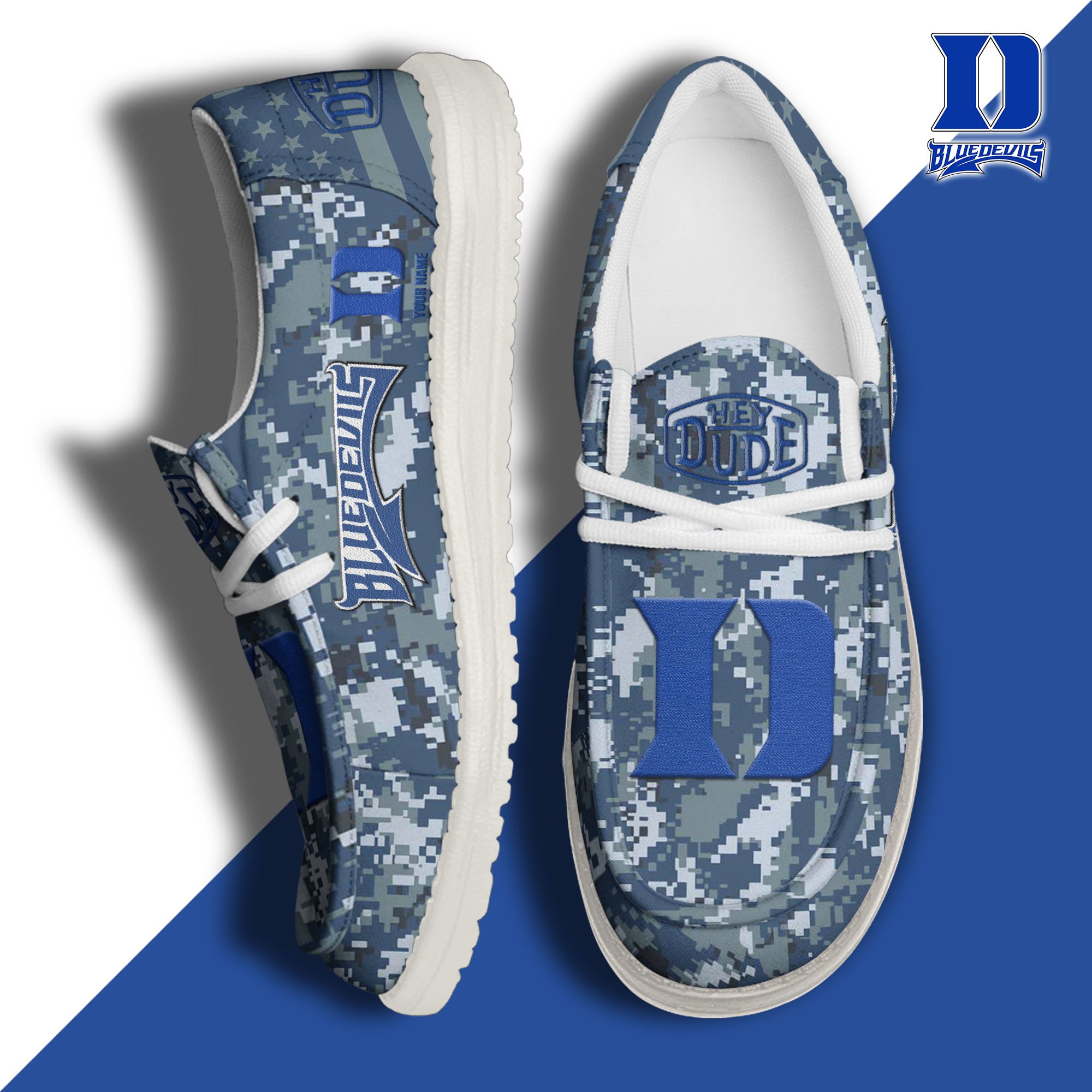 JWFancy Duke Blue Devils Hey Dude Shoes Wally Men's Lace Up Loafers Comfortable For Men And Women