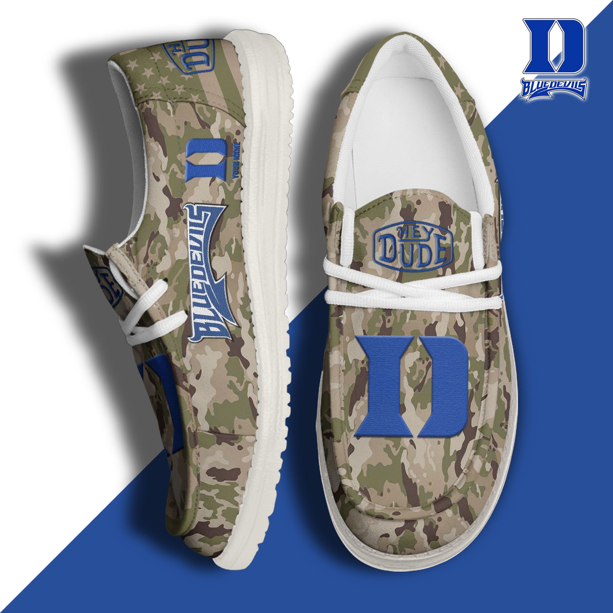 JWFancy Duke Blue Devils Hey Dude Shoes Wally Men's Lace Up Loafers Comfortable For Men And Women