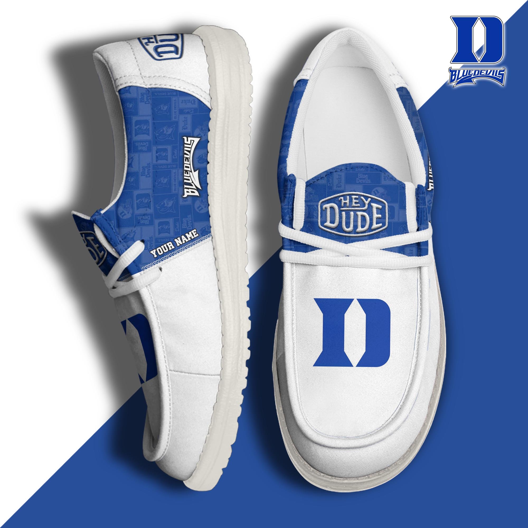 JWFancy Duke Blue Devils Hey Dude Shoes Wally Men's Lace Up Loafers Comfortable For Men And Women