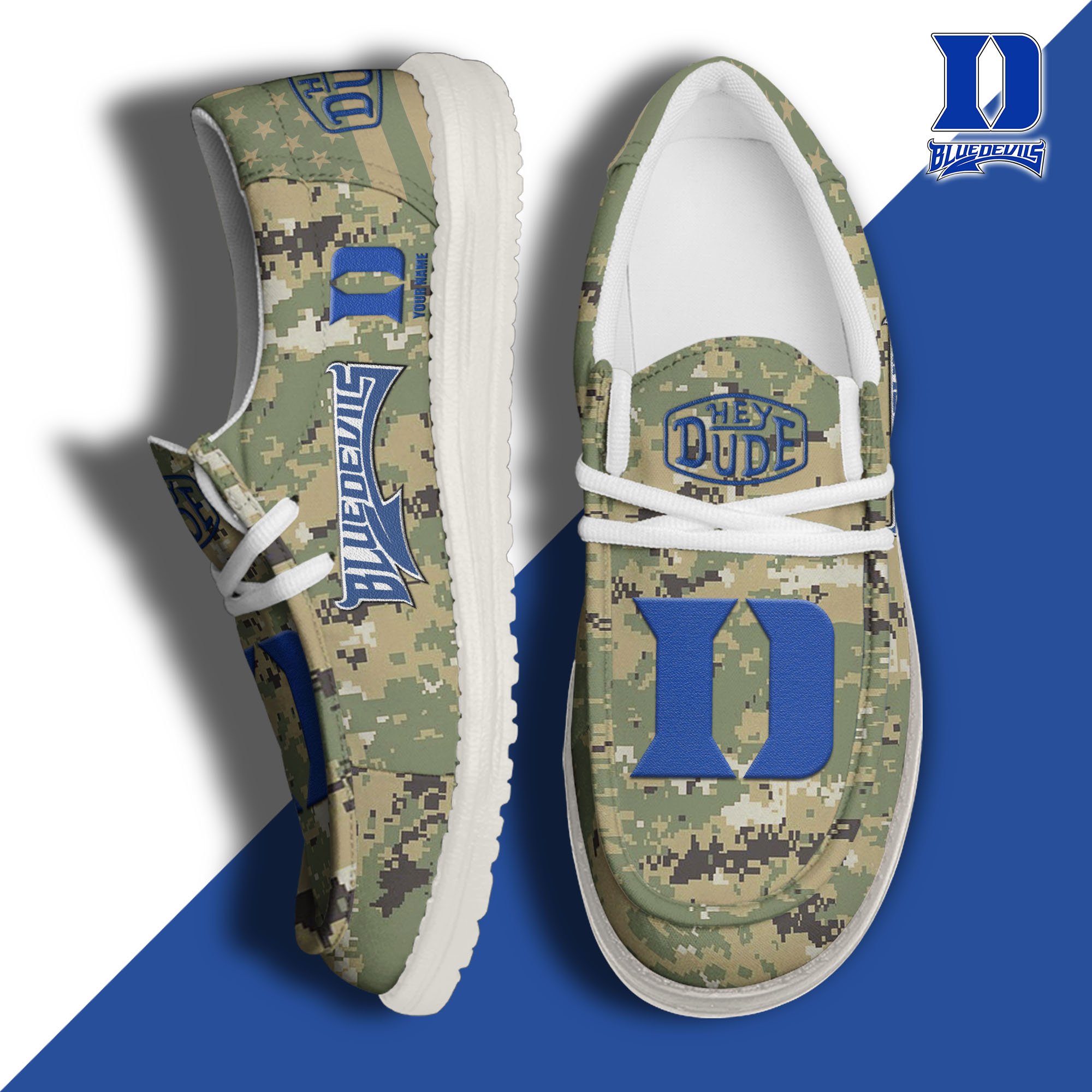 JWFancy Duke Blue Devils Hey Dude Shoes Wally Men's Lace Up Loafers Comfortable For Men And Women
