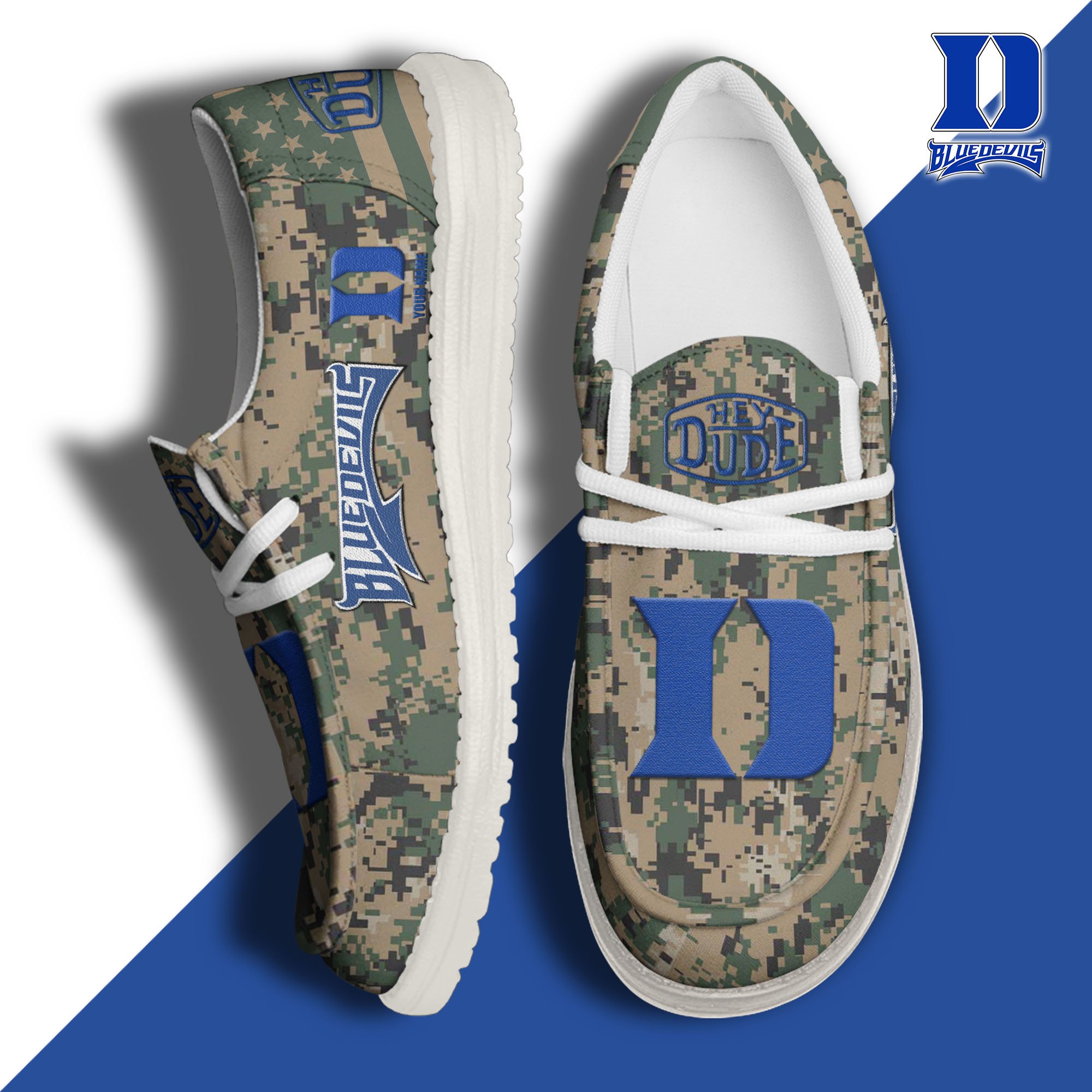 JWFancy Duke Blue Devils Hey Dude Shoes Wally Men's Lace Up Loafers Comfortable For Men And Women