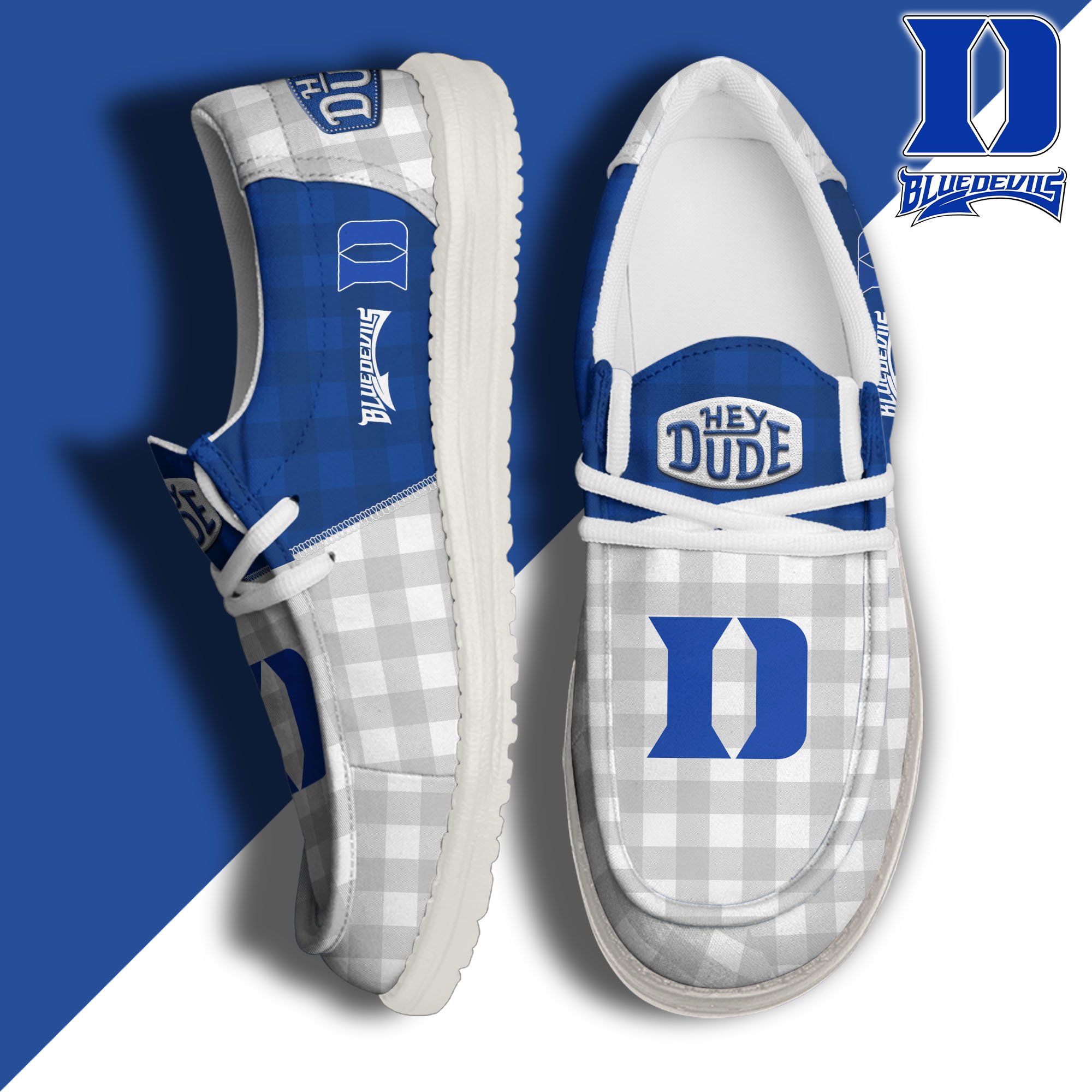 JWFancy Duke Blue Devils Hey Dude Shoes Wally Men's Lace Up Loafers Comfortable For Men And Women