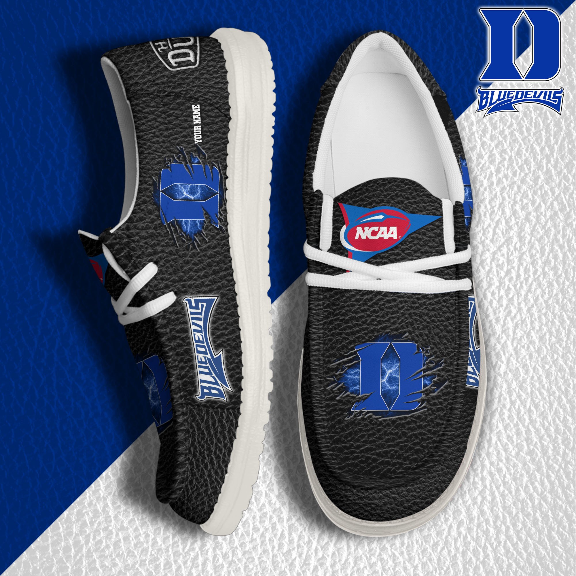 JWFancy Duke Blue Devils Hey Dude Shoes Wally Men's Lace Up Loafers Comfortable For Men And Women