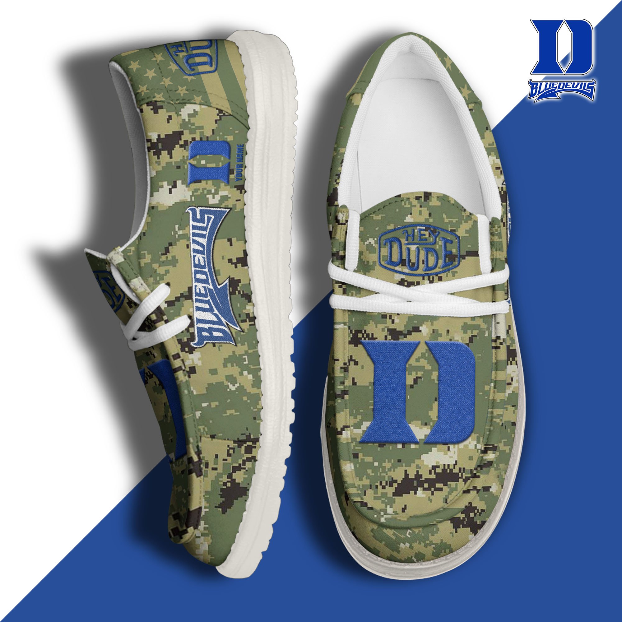 JWFancy Duke Blue Devils Hey Dude Shoes Wally Men's Lace Up Loafers Comfortable For Men And Women