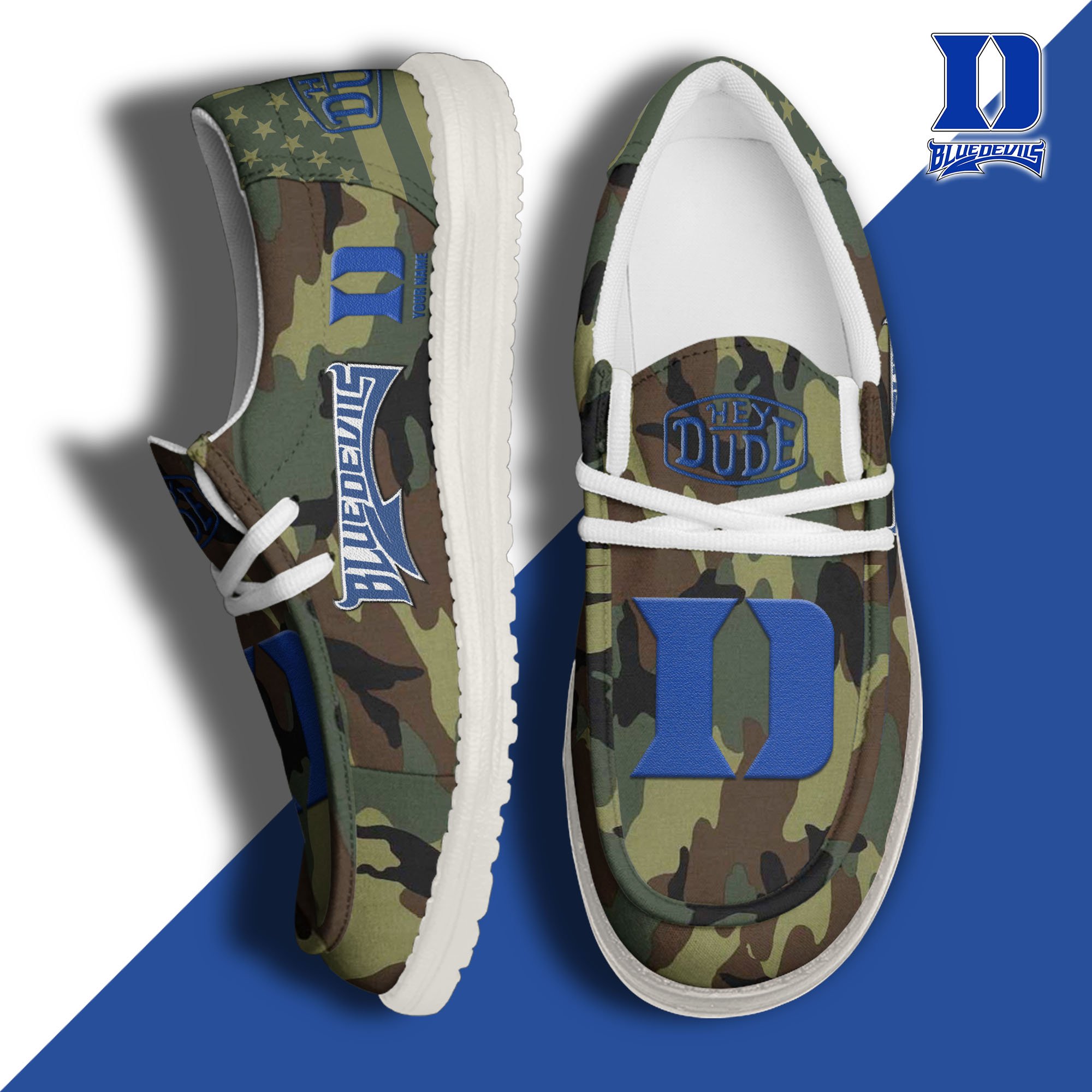 JWFancy Duke Blue Devils Hey Dude Shoes Wally Men's Lace Up Loafers Comfortable For Men And Women