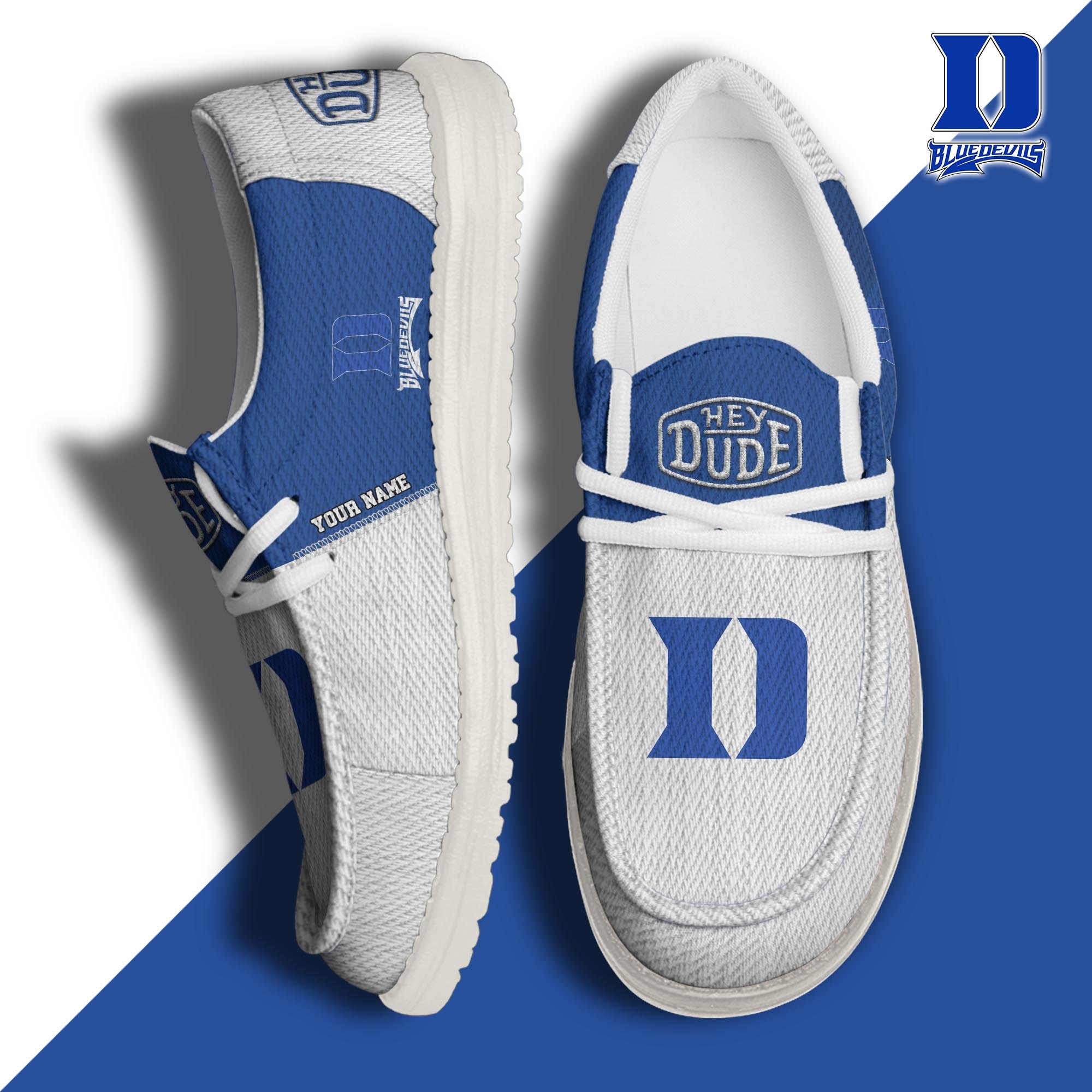 JWFancy Duke Blue Devils Hey Dude Shoes Wally Men's Lace Up Loafers Comfortable For Men And Women