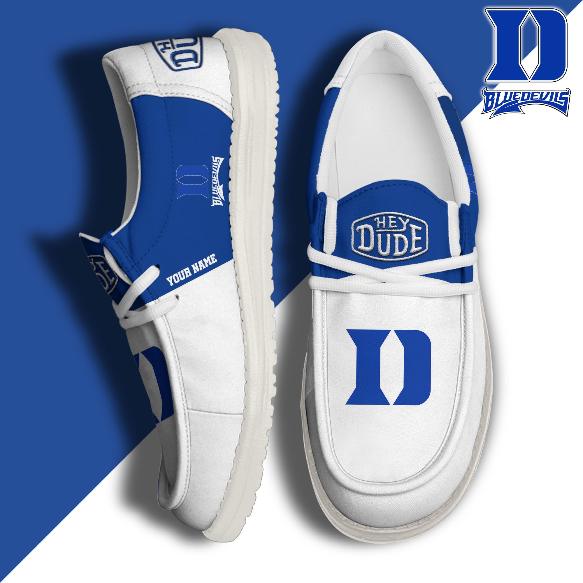 JWFancy Duke Blue Devils Hey Dude Shoes Wally Men's Lace Up Loafers Comfortable For Men And Women