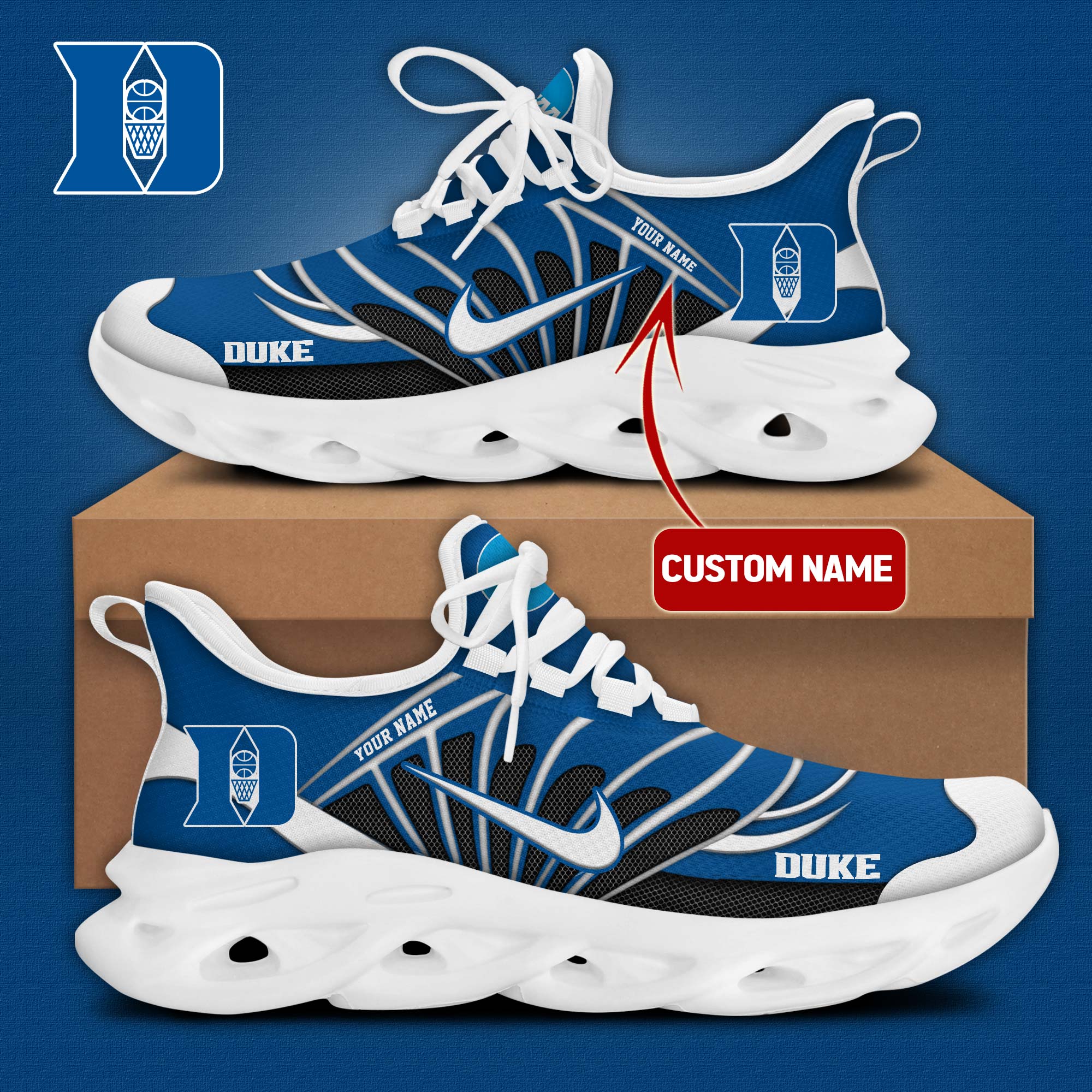 JWFancy Duke Blue Devils Max Soul Shoes Sneakers For Men And Women