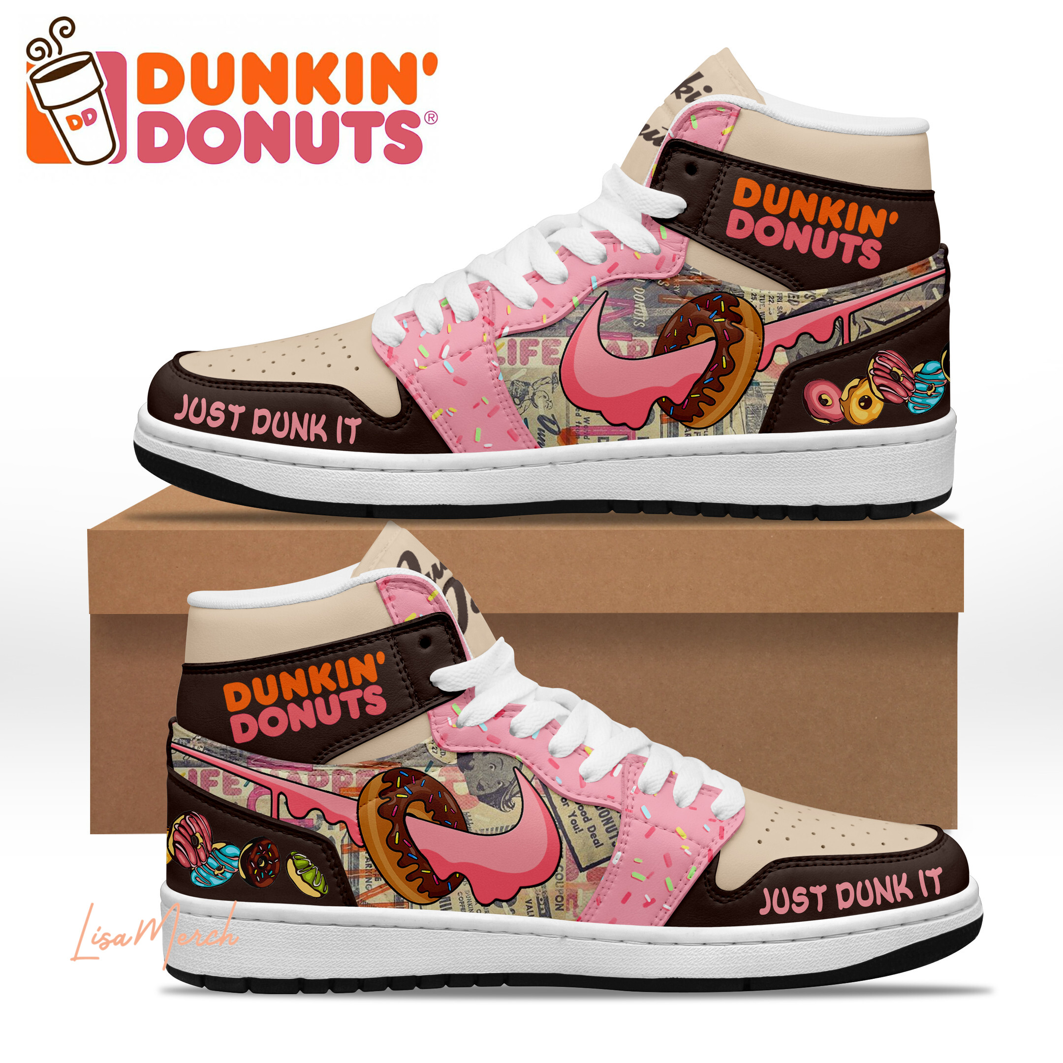JWFancy Dukkin Donuts AJ1 High Sneakers Shoes For Men And Women