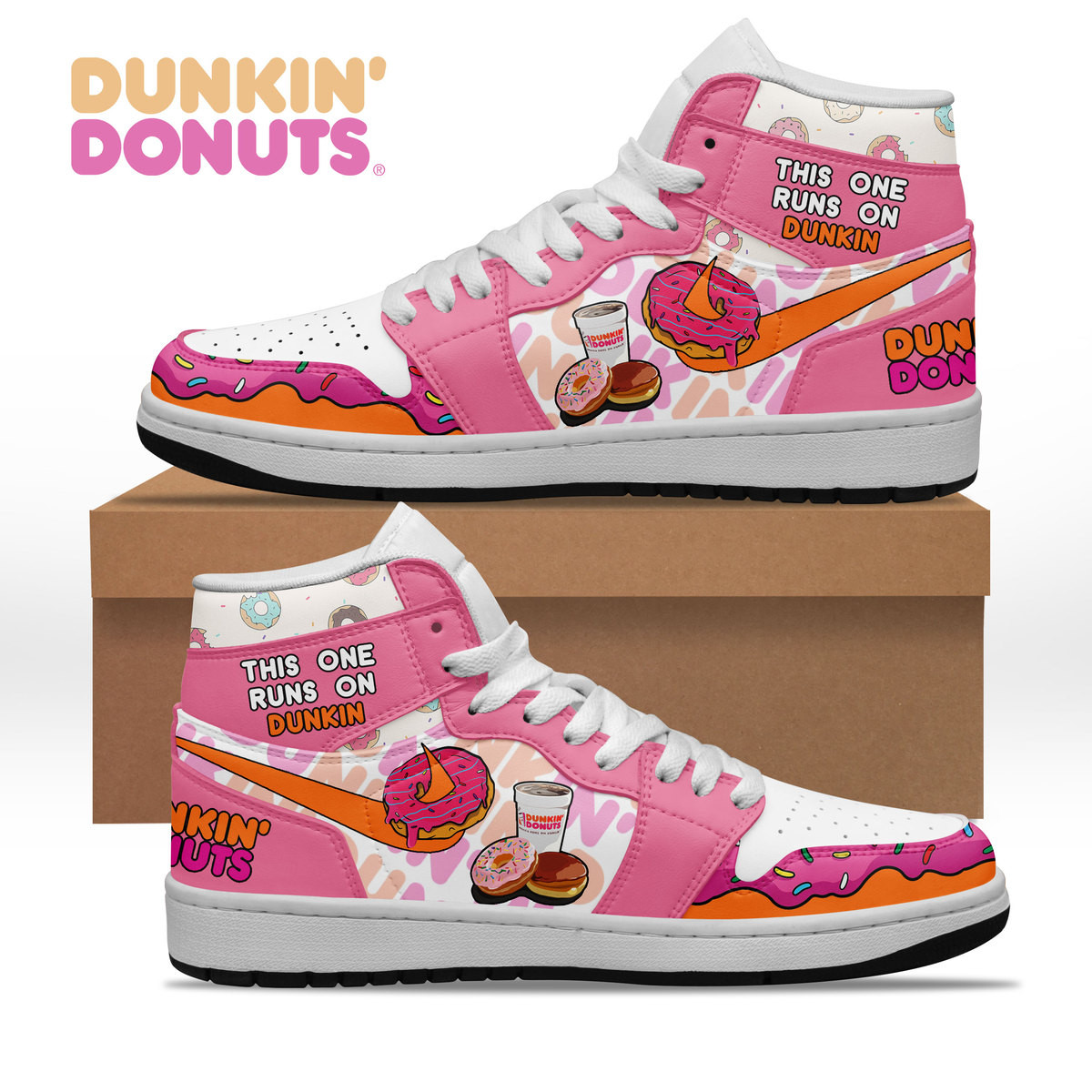 JWFancy Dunkin' Donuts AJ1 High Sneakers Shoes For Men And Women