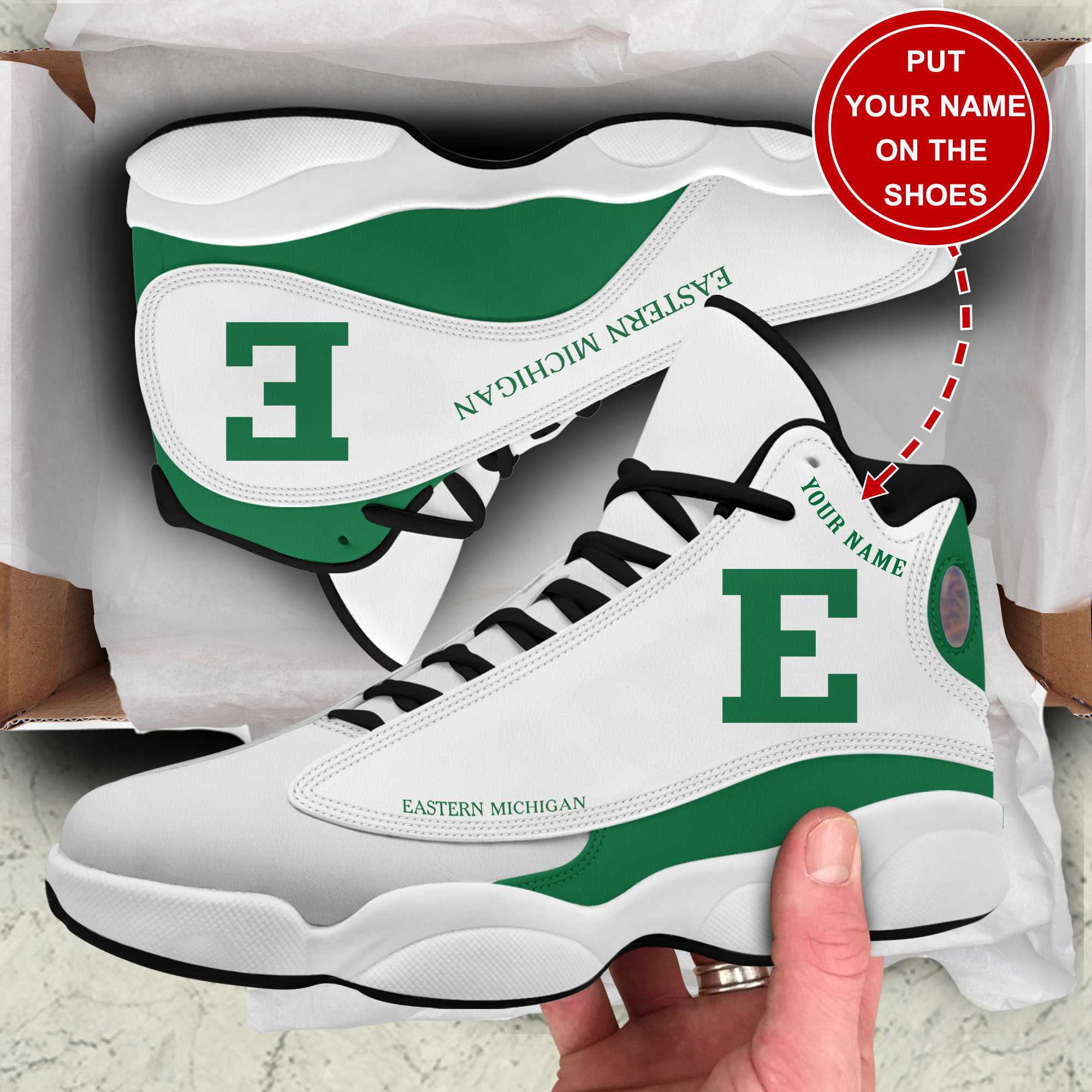 JWFancy Eastern Michigan Eagles AJ13 Sneakers Shoes For Men And Women