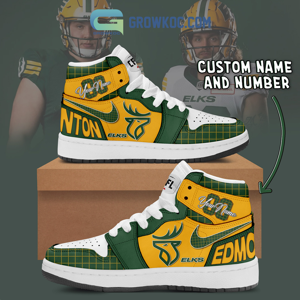 JWFancy Edmonton Elks AJ1 High Sneakers Shoes For Men And Women
