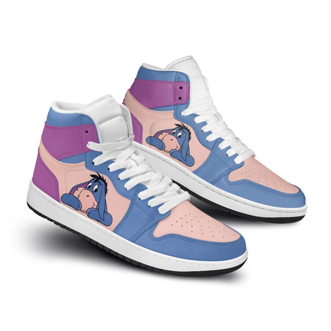 JWFancy Eeyore Donkey Winnie The Pooh Purple Blue AJ1 High Sneakers Shoes For Men And Women