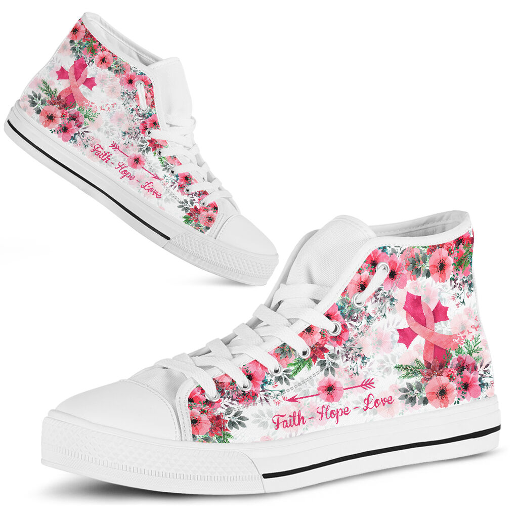 JWFancy Faith Hope Love Breast Cancer Awareness High Top Canvas Sneakers Shoes For Men And Women