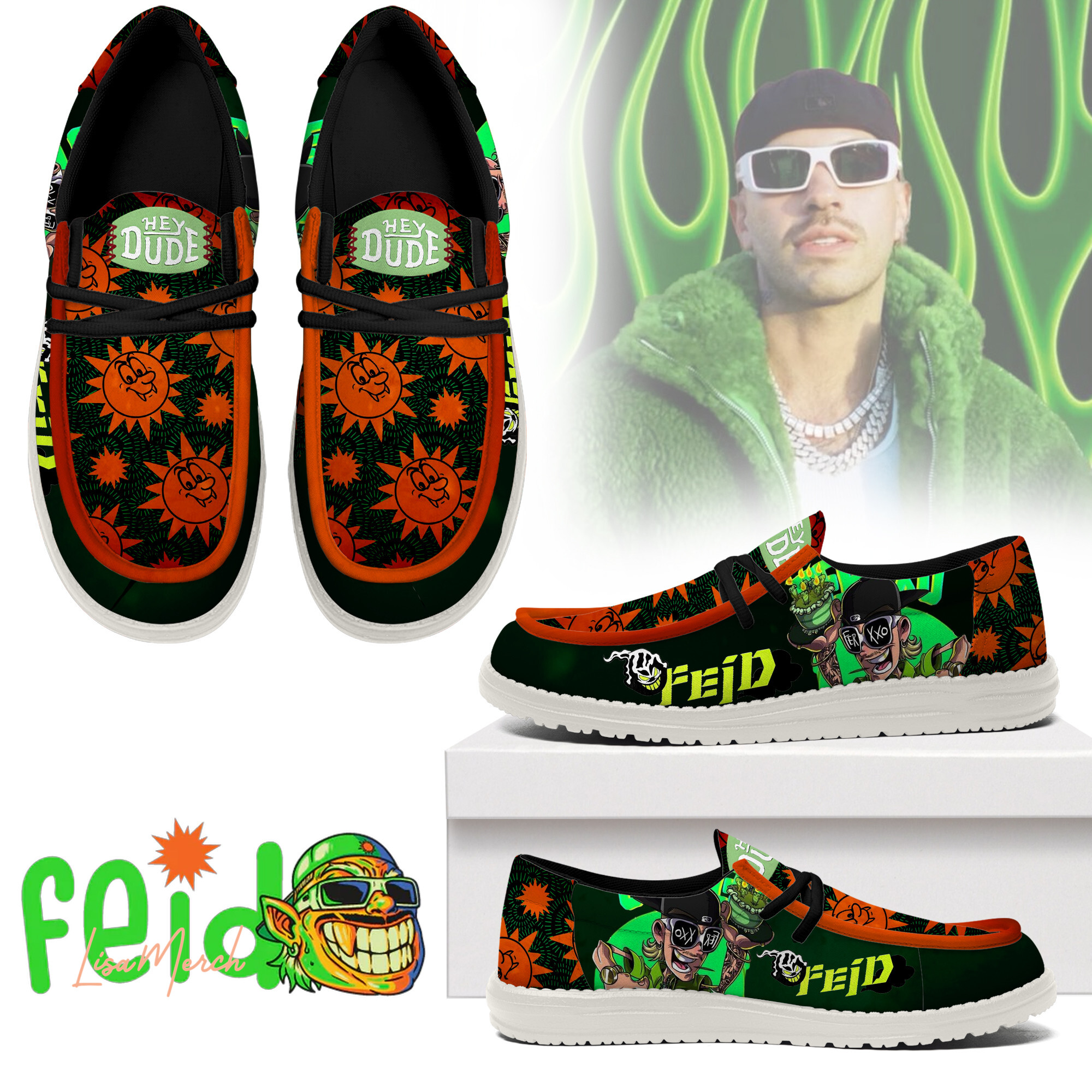 JWFancy Feid Ferxxo Hey Dude Shoes Wally Men's Lace Up Loafers Comfortable For Men And Women