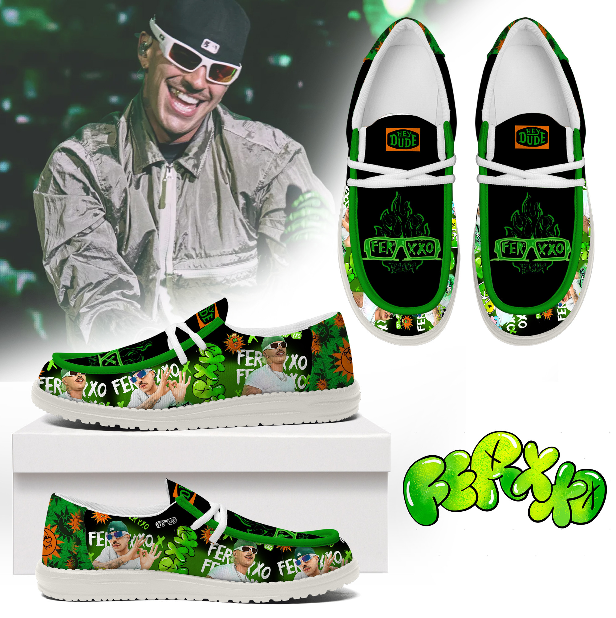 JWFancy Feid Ferxxo Hey Dude Shoes Wally Men's Lace Up Loafers Comfortable For Men And Women