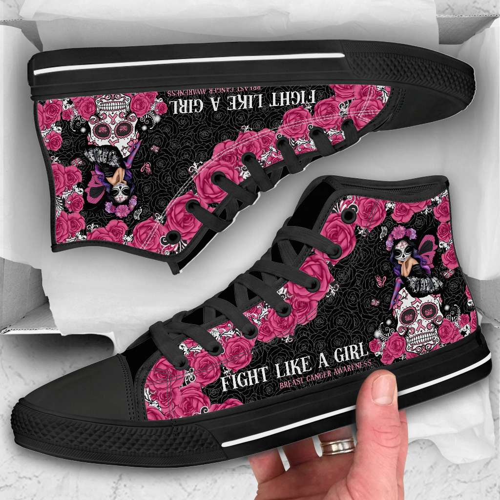 JWFancy Fight Like A Girl Breast Cancer Awareness High Top Canvas Sneakers Shoes For Men And Women