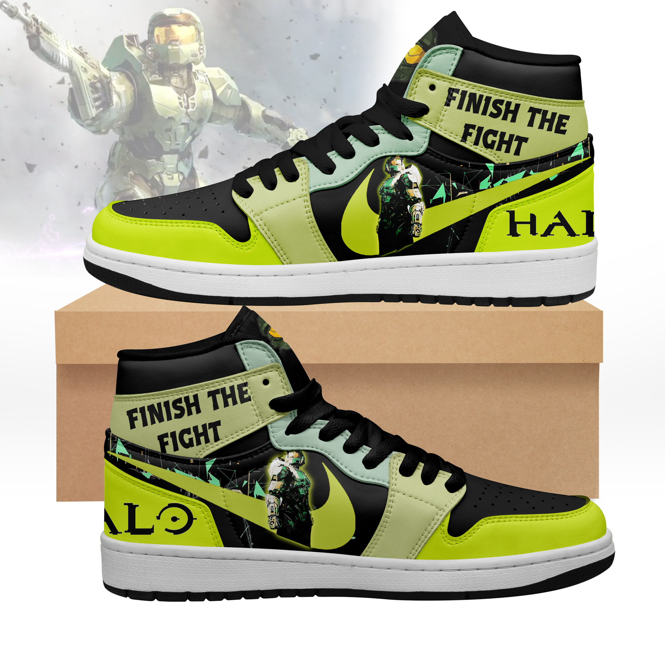 JWFancy Finish The Fight Halo AJ1 High Sneakers Shoes For Men And Women