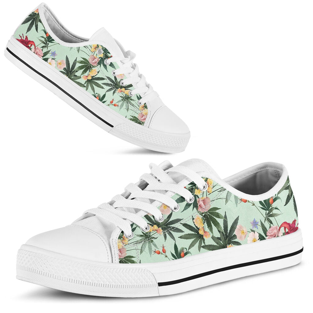 JWFancy Floral Pattern - Weed  Low Top Canvas Sneakers Shoes For Men And Women