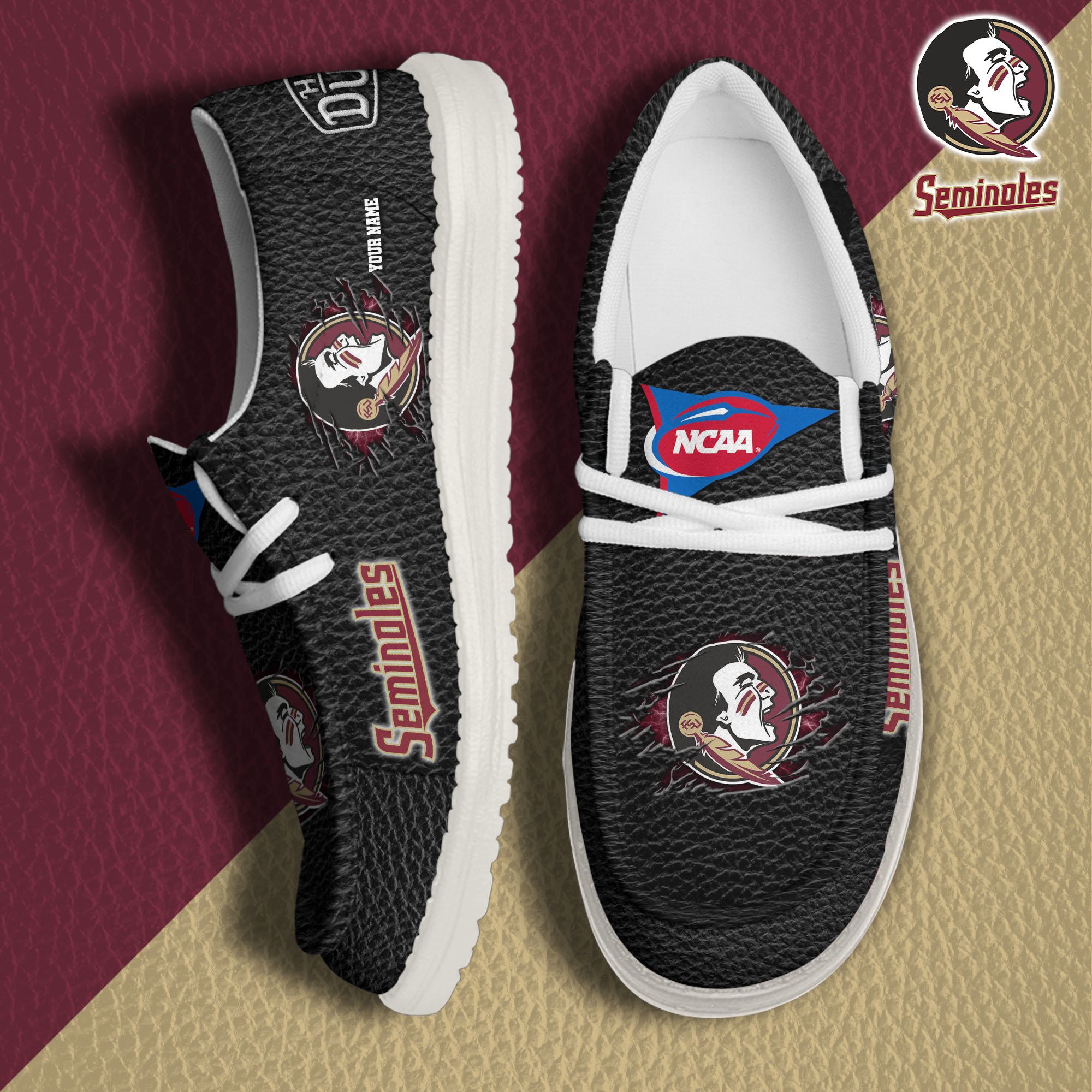 JWFancy Florida State Seminoles Hey Dude Shoes Wally Men's Lace Up Loafers Comfortable For Men And Women