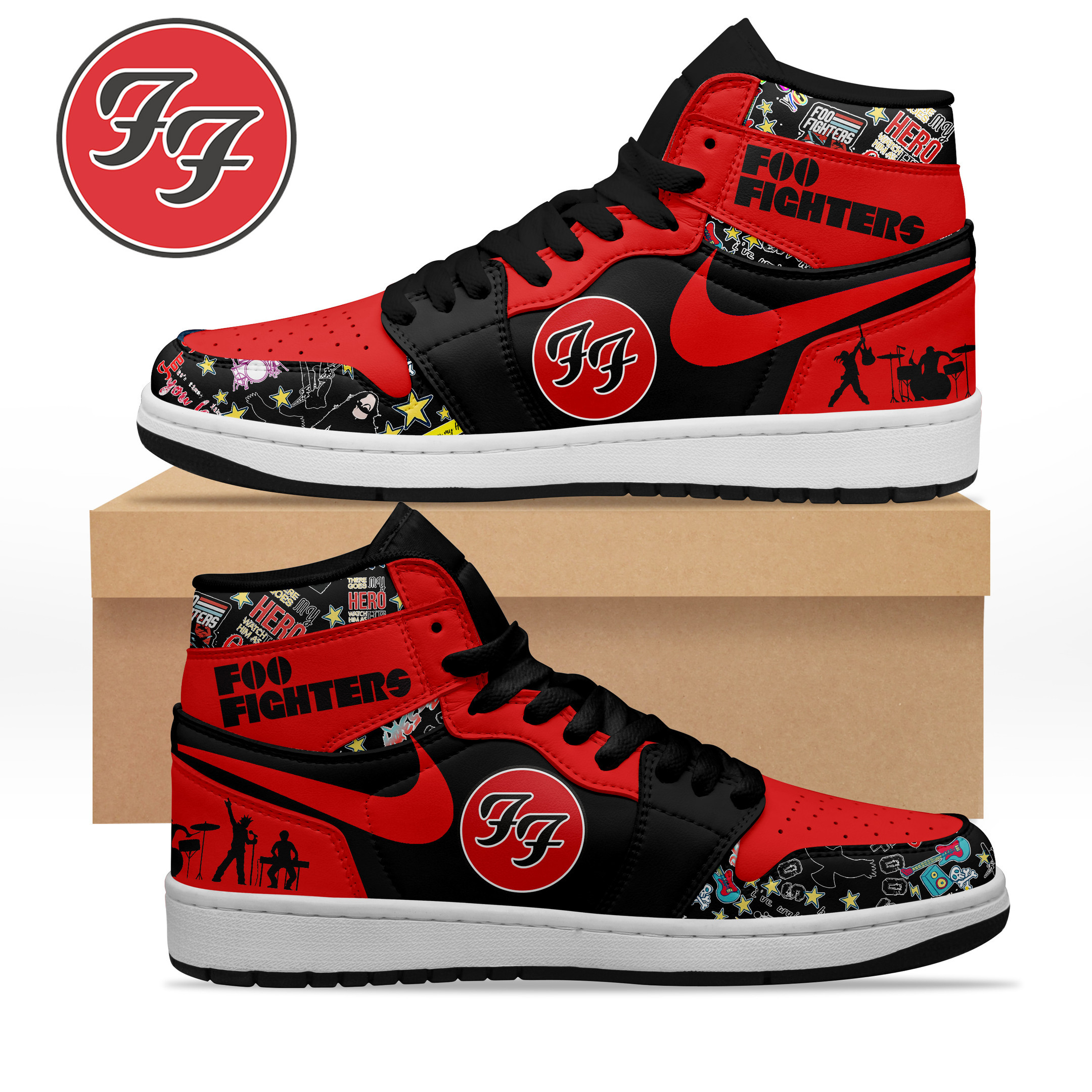 JWFancy Foo Fighters AJ1 High Sneakers Shoes For Men And Women