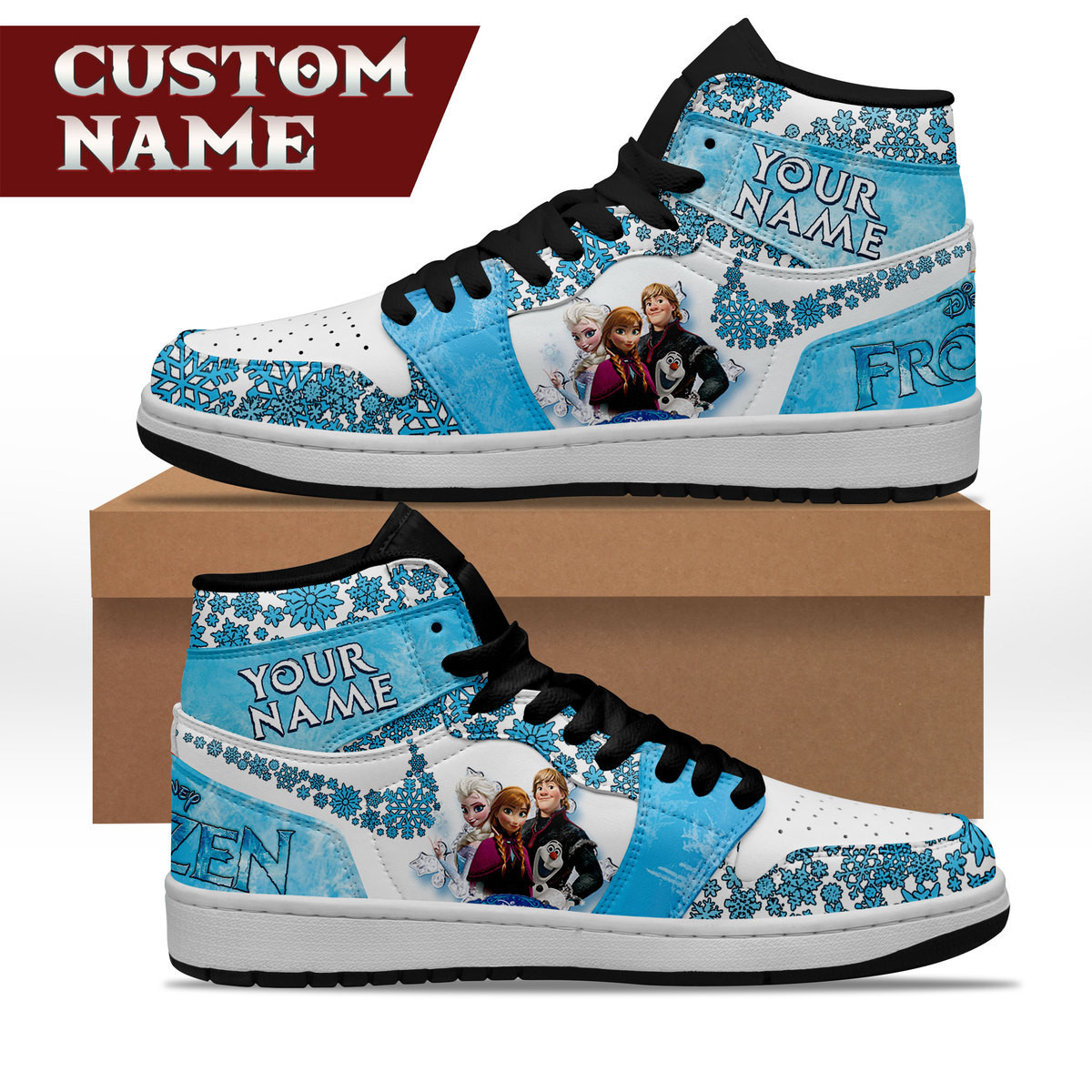 JWFancy Frozen Elsa AJ1 High Sneakers Shoes For Men And Women