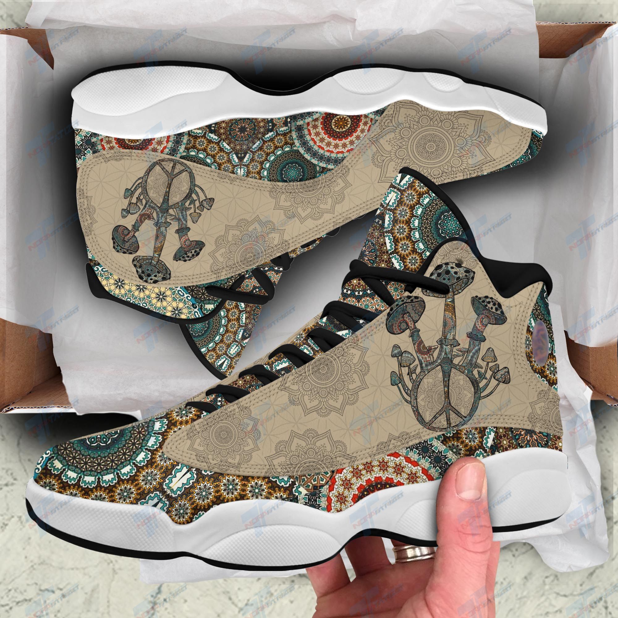 JWFancy Funny Mandala Mushroom AJ13 Sneakers Shoes For Men And Women