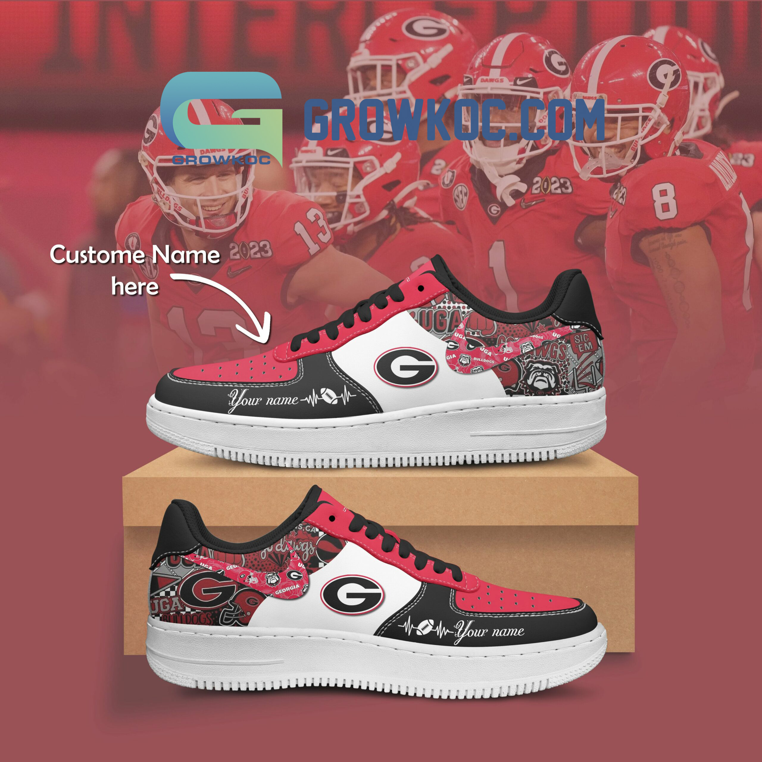 JWFancy Georgia Bulldogs Air Low-Top Sneakers Shoes For Men And Women