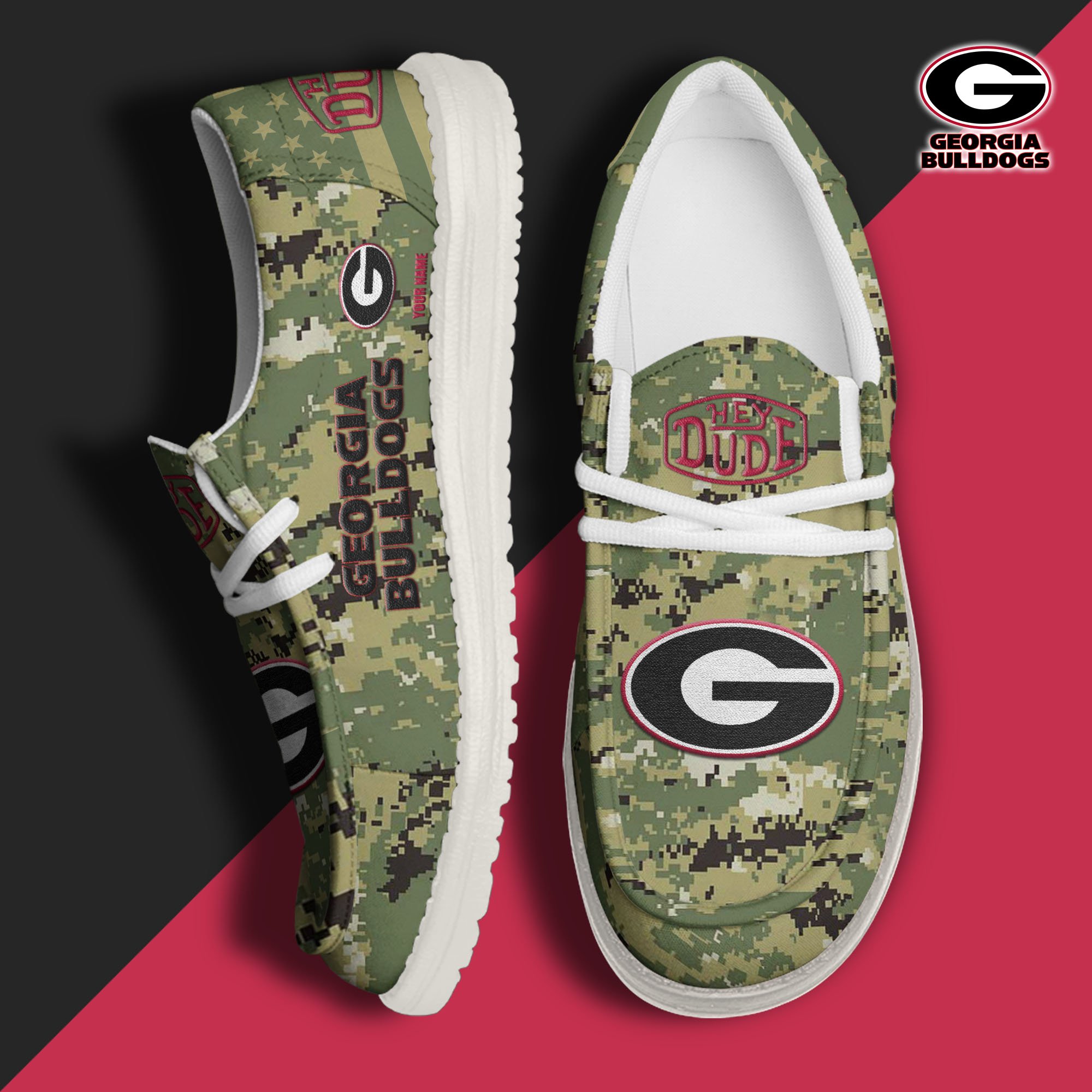 JWFancy Georgia Bulldogs Hey Dude Shoes Wally Men's Lace Up Loafers Comfortable For Men And Women