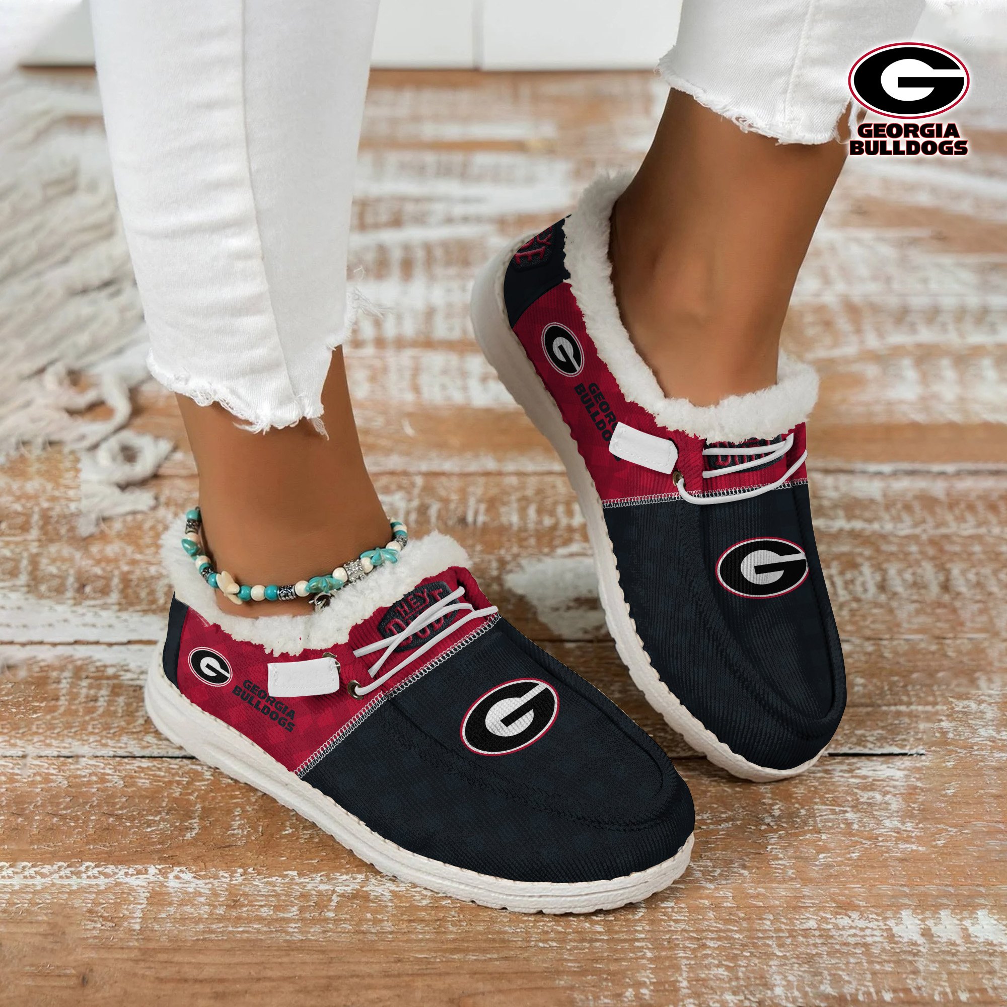 JWFancy Georgia Bulldogs Hey Dude Shoes Wally Men's Lace Up Loafers Comfortable For Men And Women