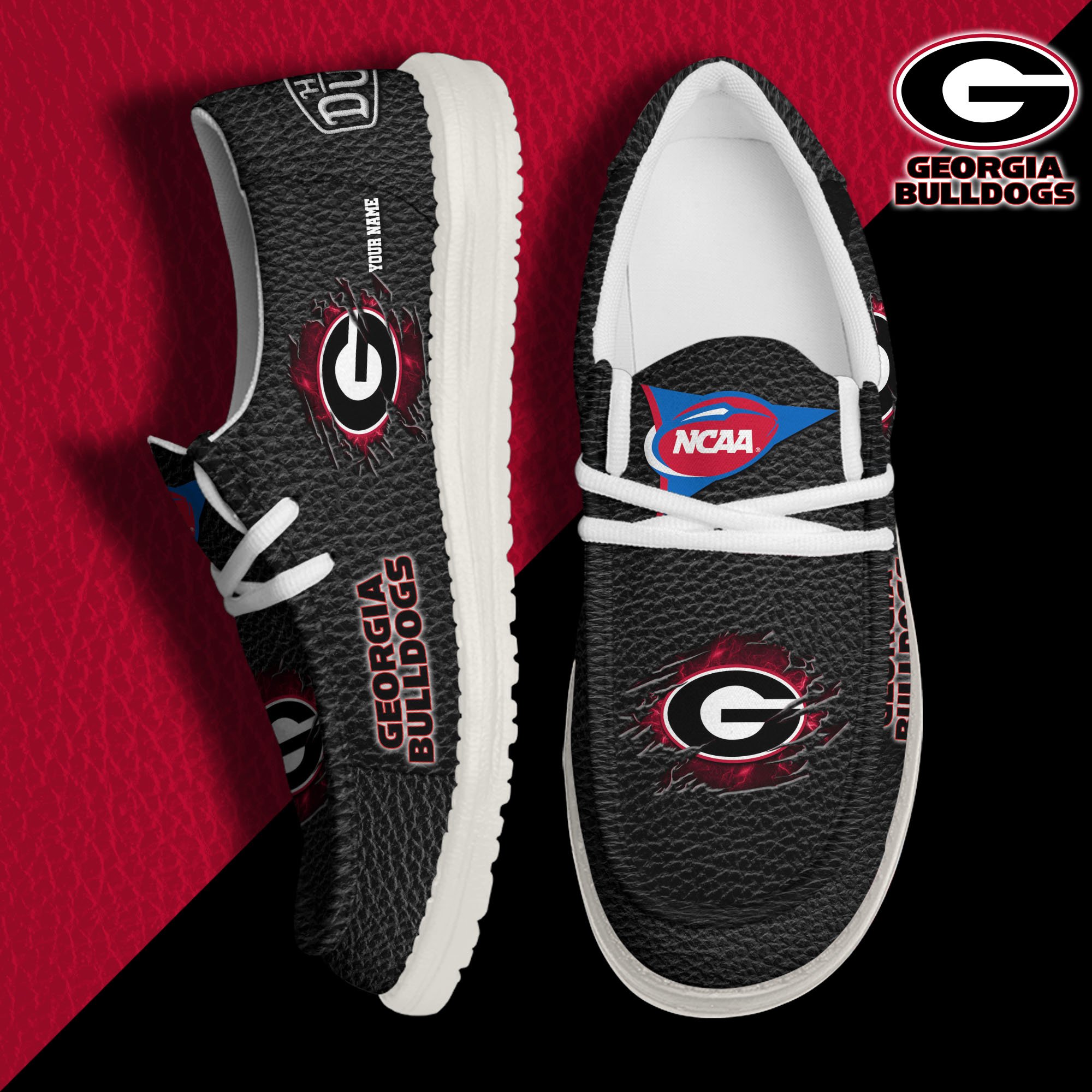 JWFancy Georgia Bulldogs Hey Dude Shoes Wally Men's Lace Up Loafers Comfortable For Men And Women