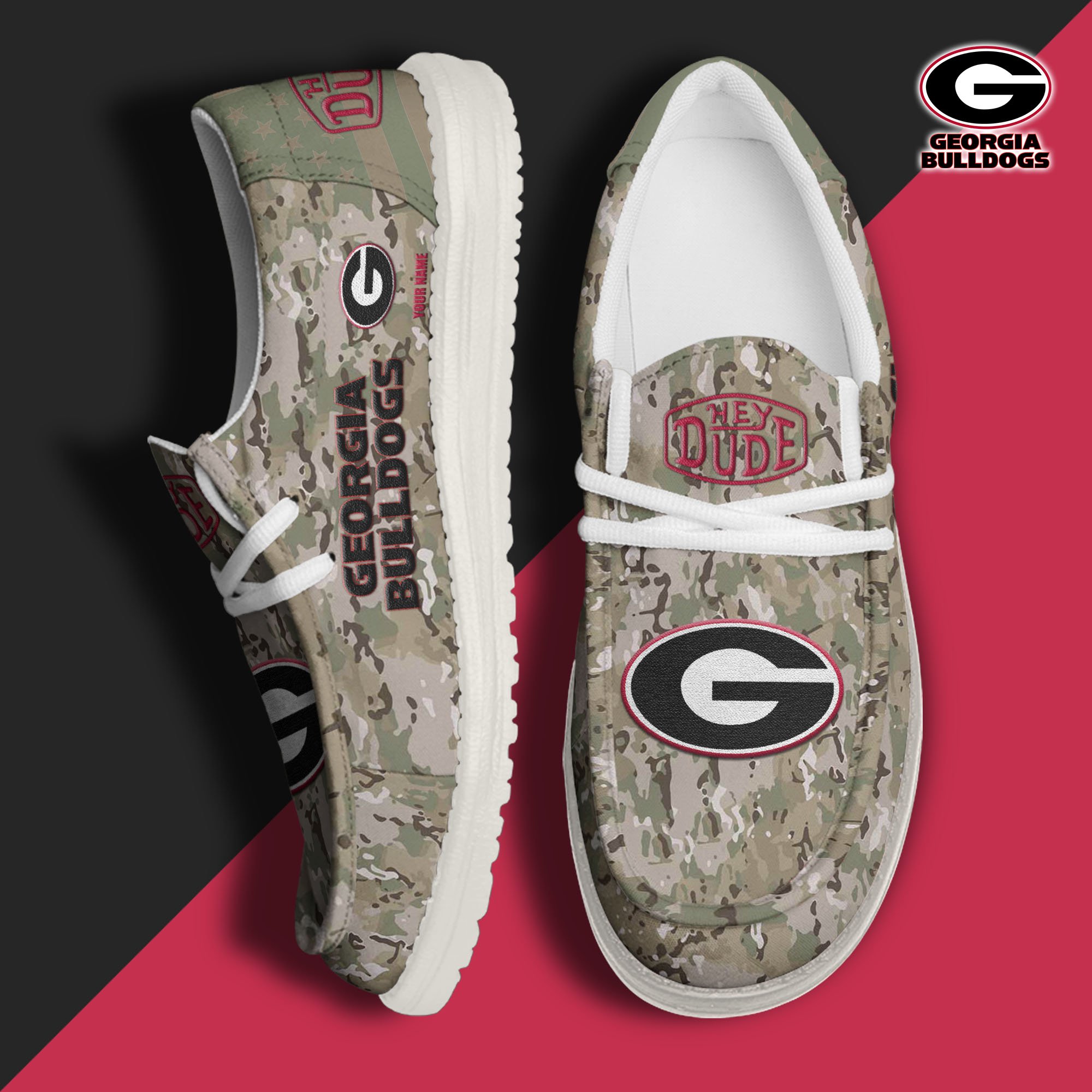 JWFancy Georgia Bulldogs Hey Dude Shoes Wally Men's Lace Up Loafers Comfortable For Men And Women