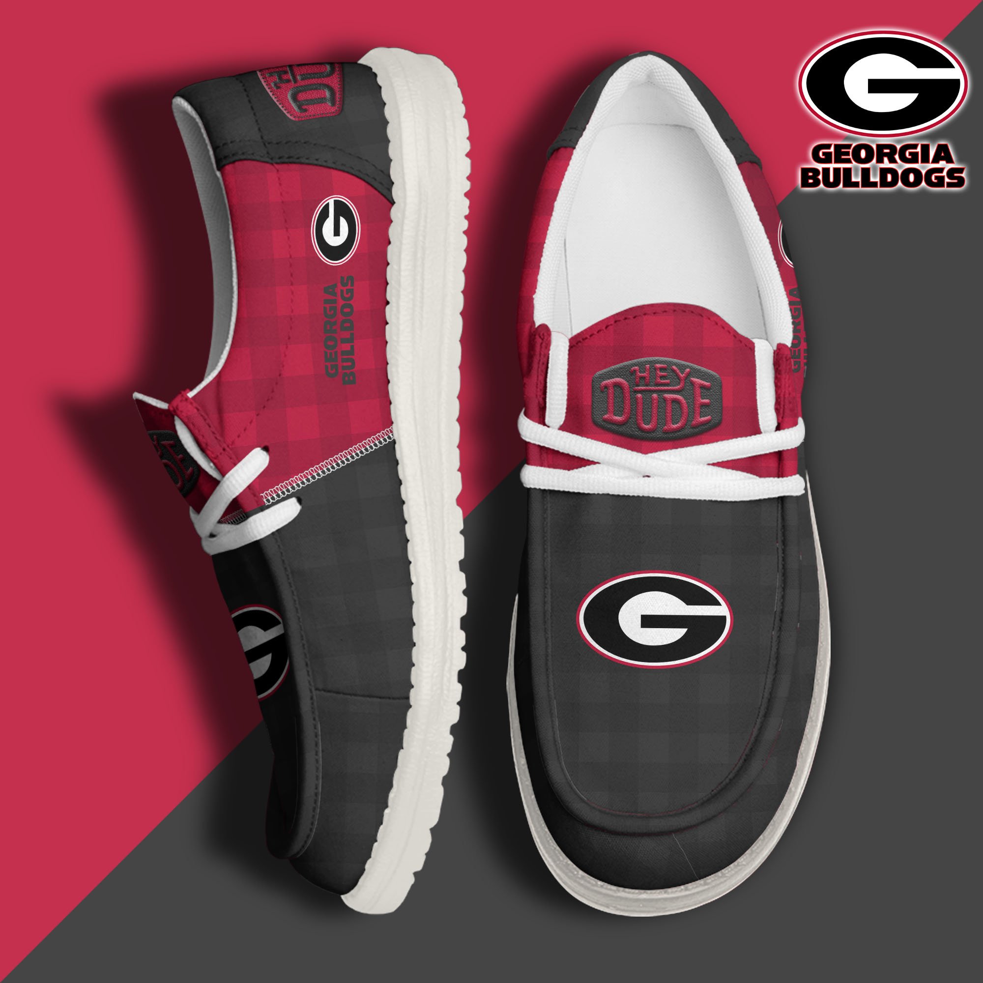 JWFancy Georgia Bulldogs Hey Dude Shoes Wally Men's Lace Up Loafers Comfortable For Men And Women