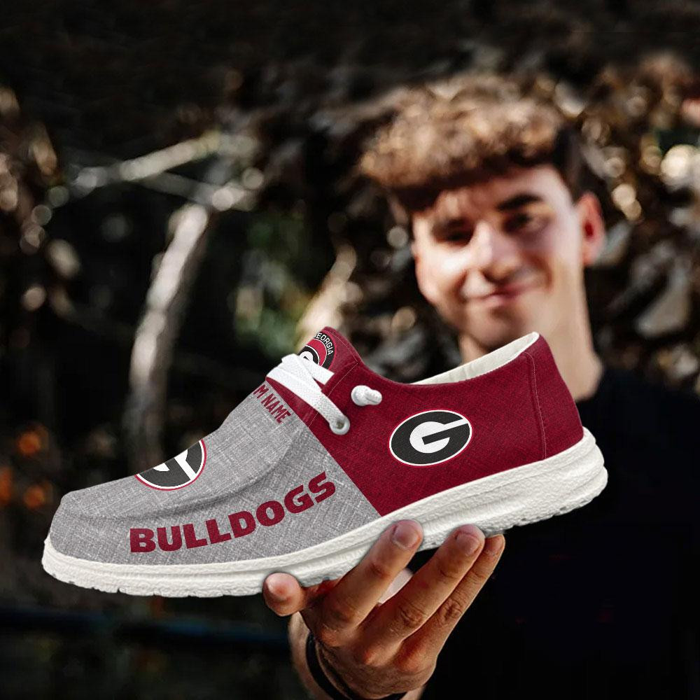 JWFancy Georgia Bulldogs Hey Dude Shoes Wally Men's Lace Up Loafers Comfortable For Men And Women