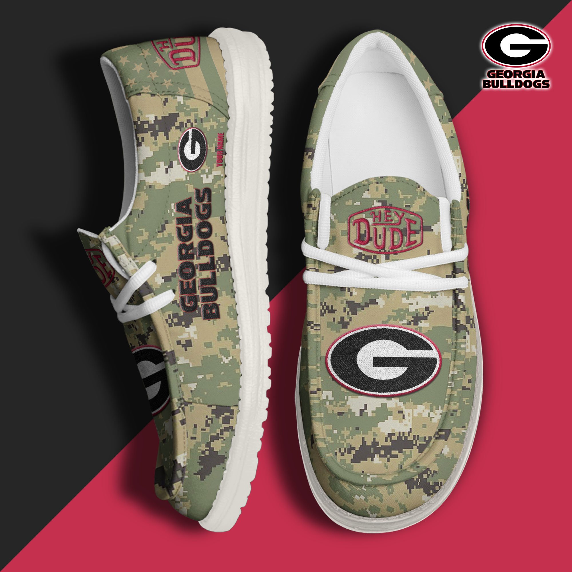 JWFancy Georgia Bulldogs Hey Dude Shoes Wally Men's Lace Up Loafers Comfortable For Men And Women