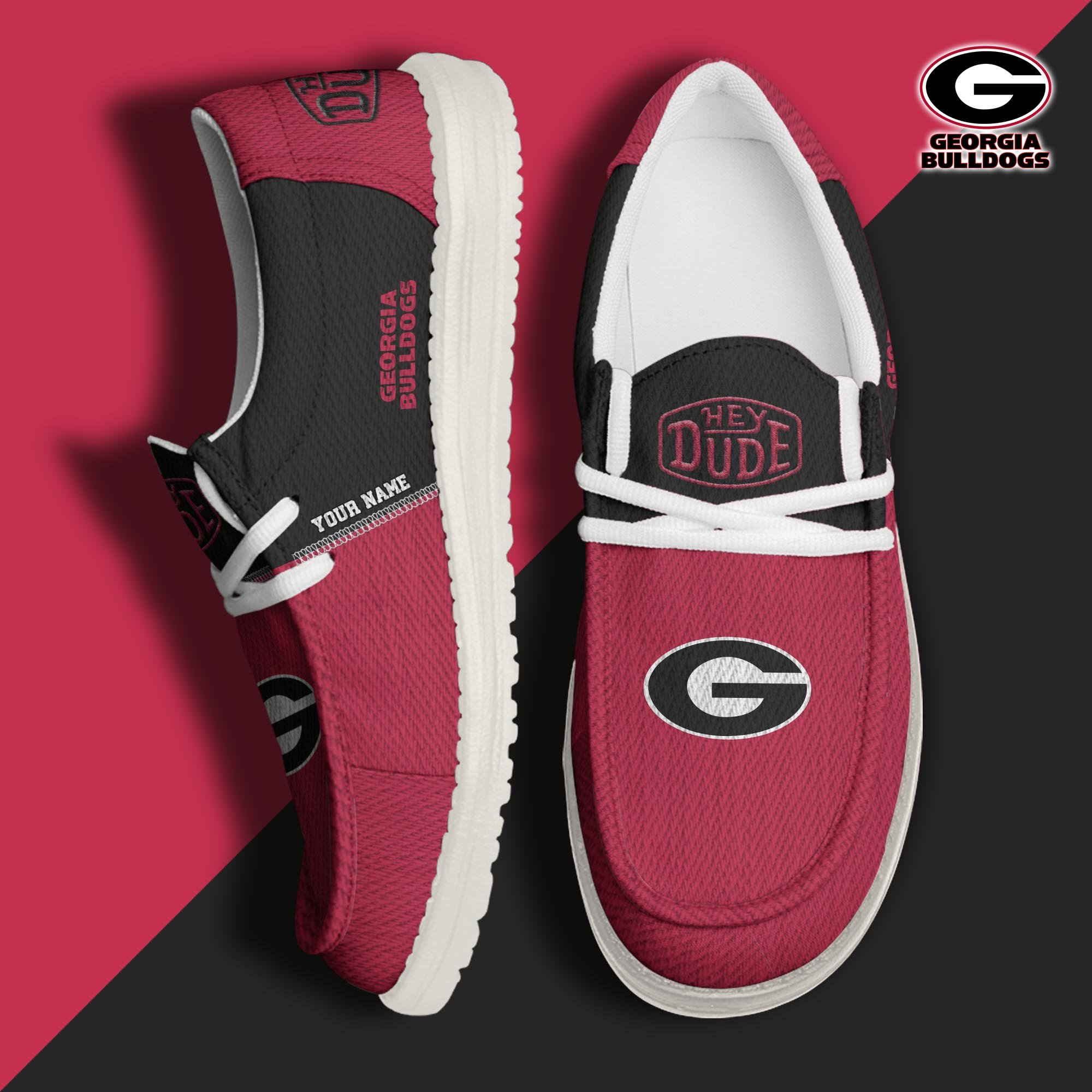 JWFancy Georgia Bulldogs Hey Dude Shoes Wally Men's Lace Up Loafers Comfortable For Men And Women