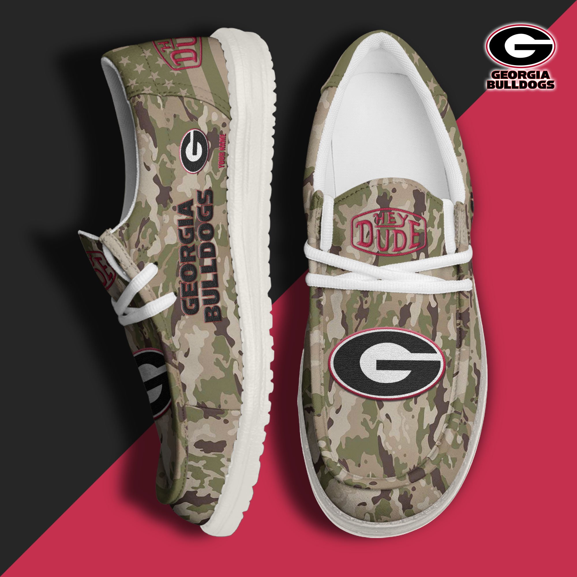 JWFancy Georgia Bulldogs Hey Dude Shoes Wally Men's Lace Up Loafers Comfortable For Men And Women