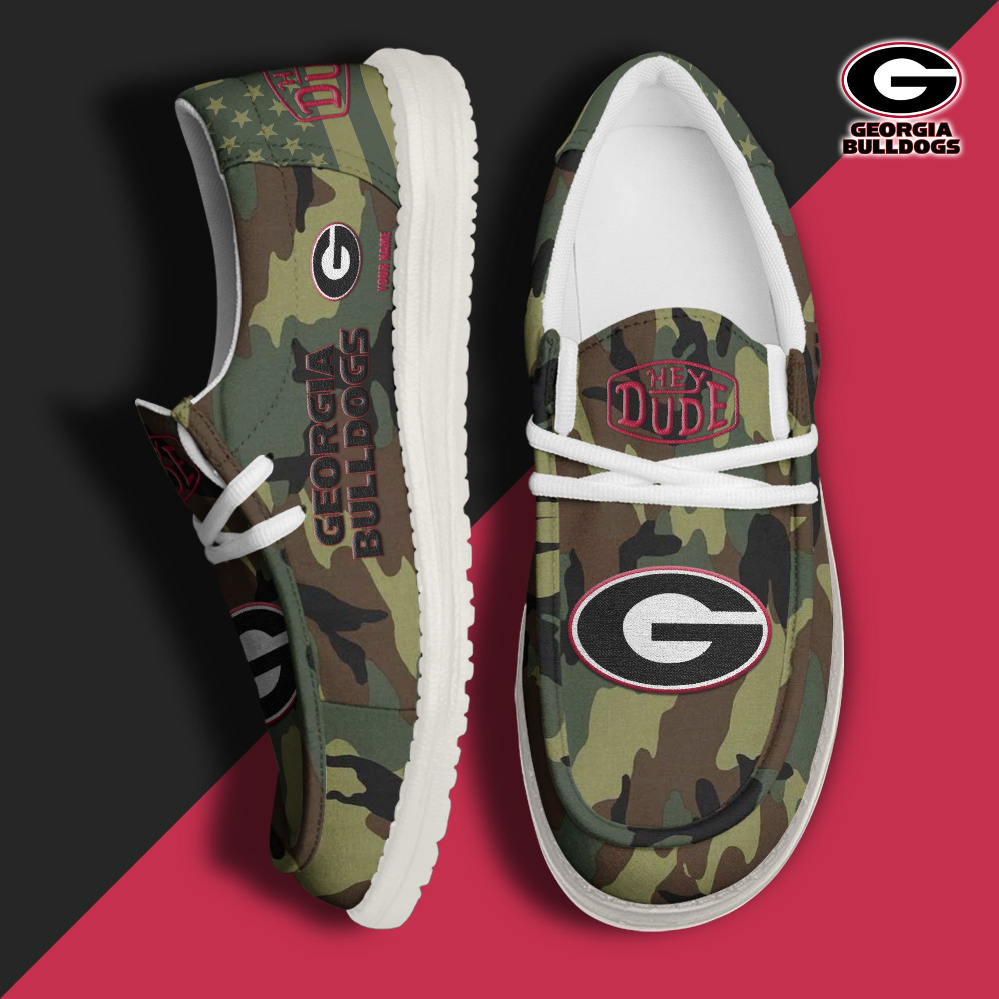 JWFancy Georgia Bulldogs Hey Dude Shoes Wally Men's Lace Up Loafers Comfortable For Men And Women