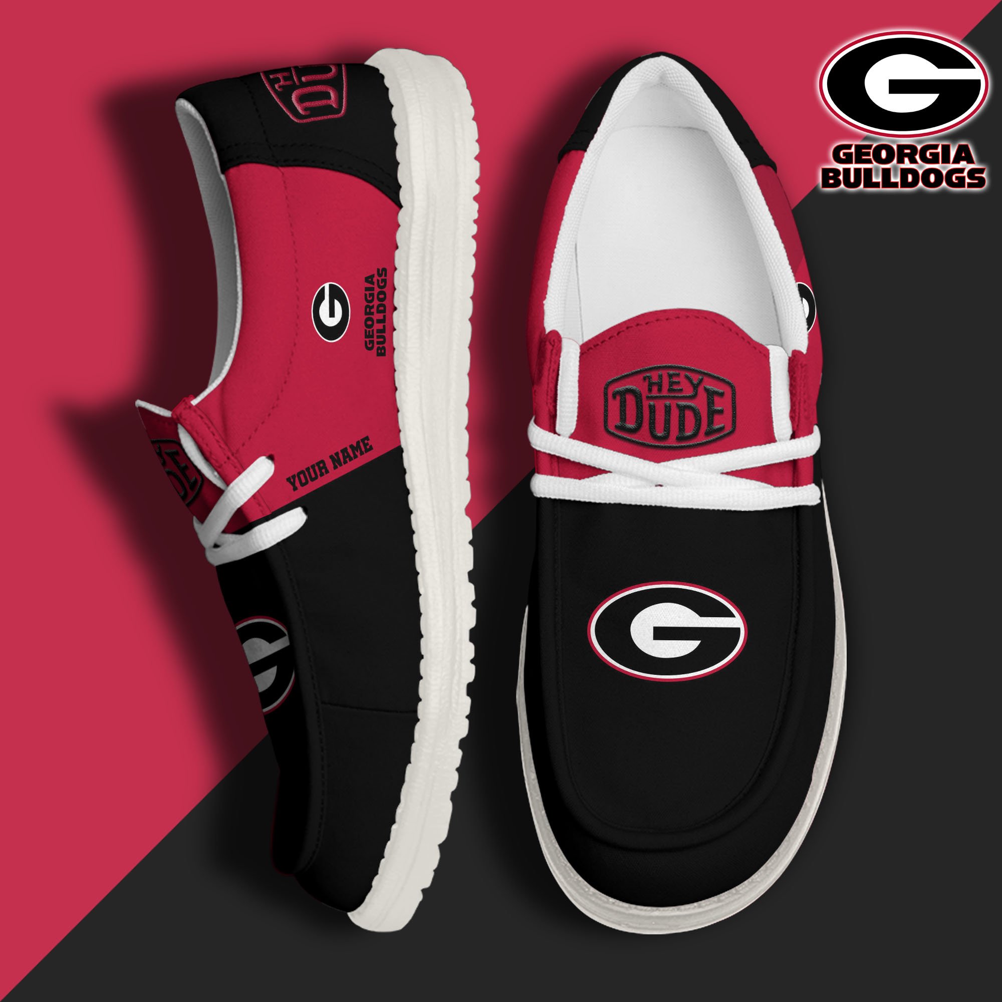 JWFancy Georgia Bulldogs Hey Dude Shoes Wally Men's Lace Up Loafers Comfortable For Men And Women