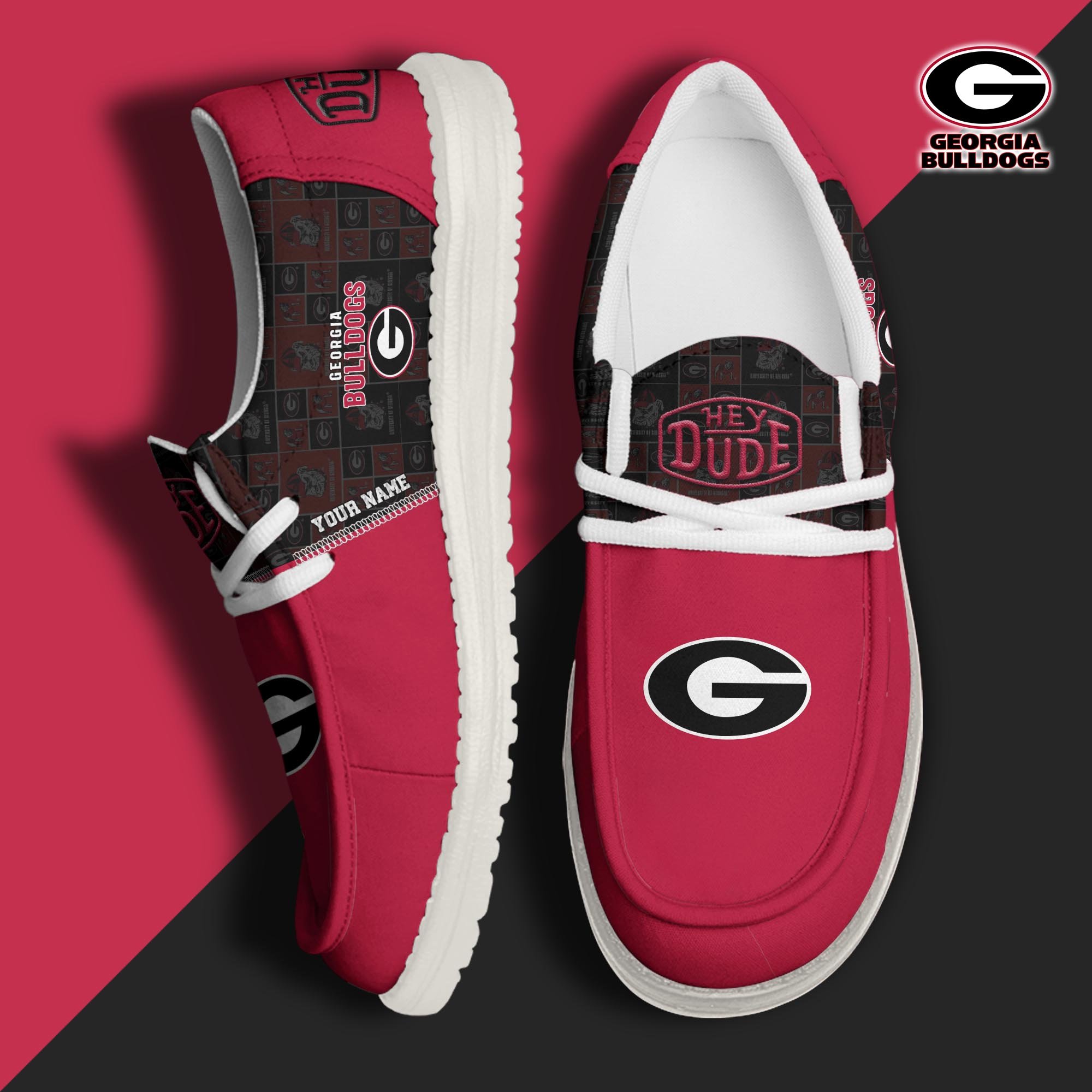 JWFancy Georgia Bulldogs Hey Dude Shoes Wally Men's Lace Up Loafers Comfortable For Men And Women