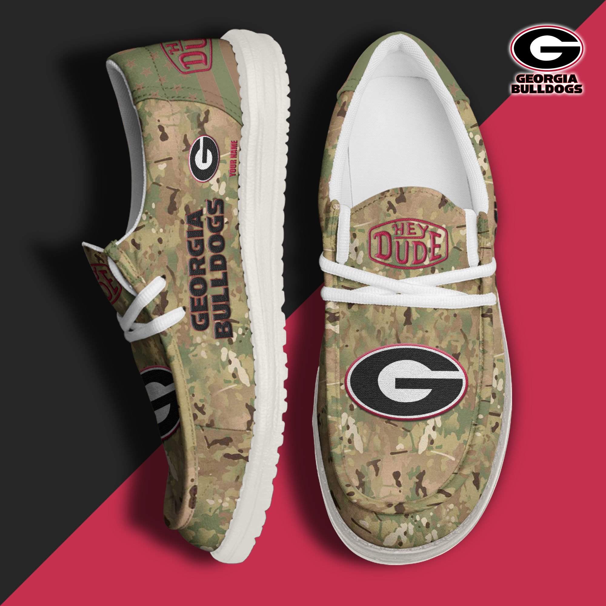 JWFancy Georgia Bulldogs Hey Dude Shoes Wally Men's Lace Up Loafers Comfortable For Men And Women