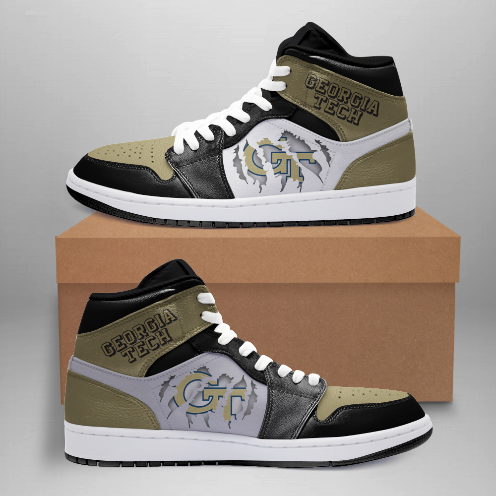 JWFancy Georgia Tech Yellow Jackets AJ1 High Sneakers Shoes For Men And Women
