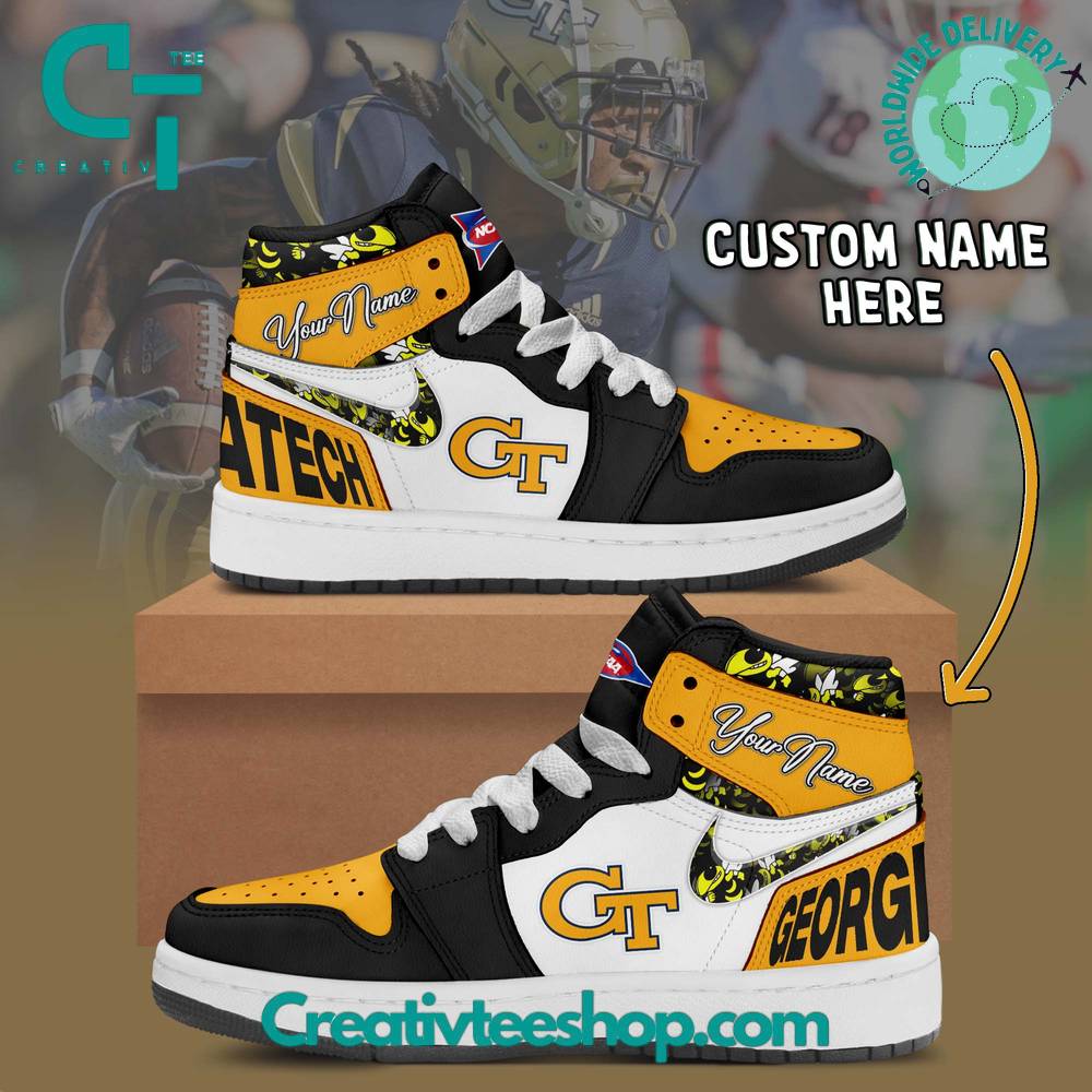 JWFancy Georgia Tech Yellow Jackets AJ1 High Sneakers Shoes For Men And Women