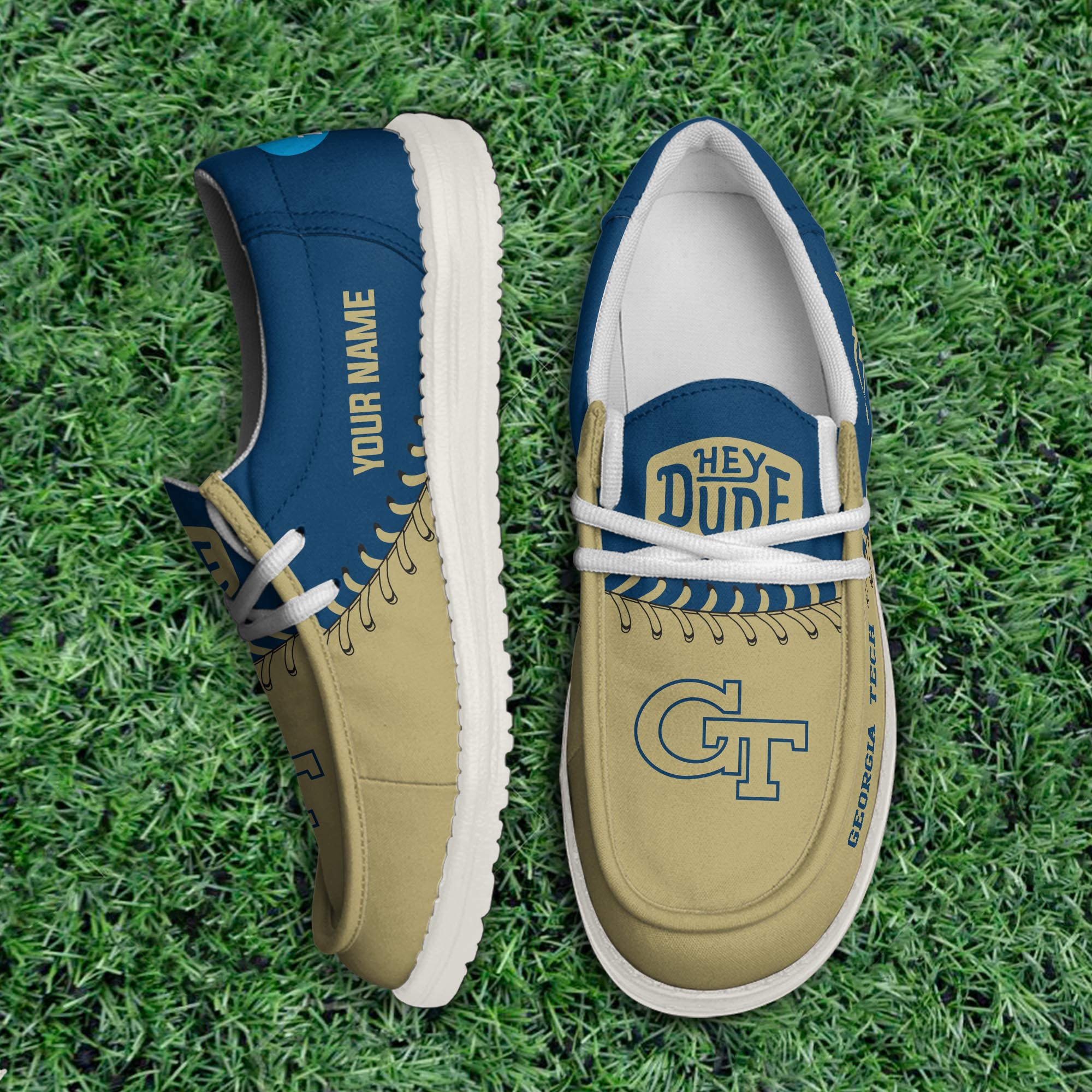 JWFancy Georgia Tech Yellow Jackets Hey Dude Shoes Wally Men's Lace Up Loafers Comfortable For Men And Women