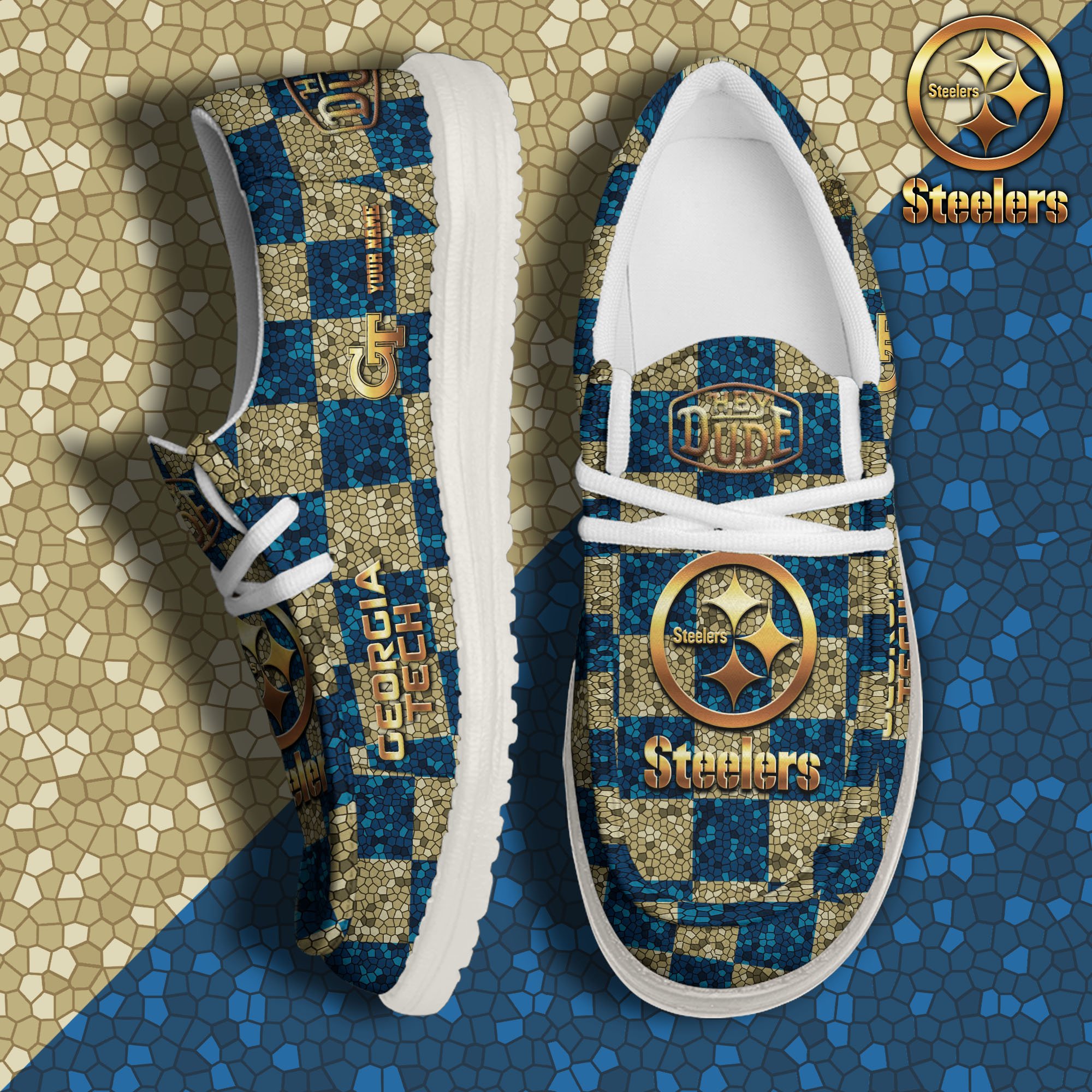 JWFancy Georgia Tech Yellow Jackets Hey Dude Shoes Wally Men's Lace Up Loafers Comfortable For Men And Women