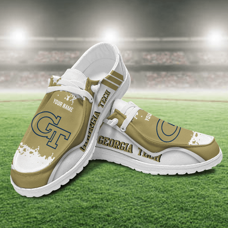 JWFancy Georgia Tech Yellow Jackets Hey Dude Shoes Wally Men's Lace Up Loafers Comfortable For Men And Women