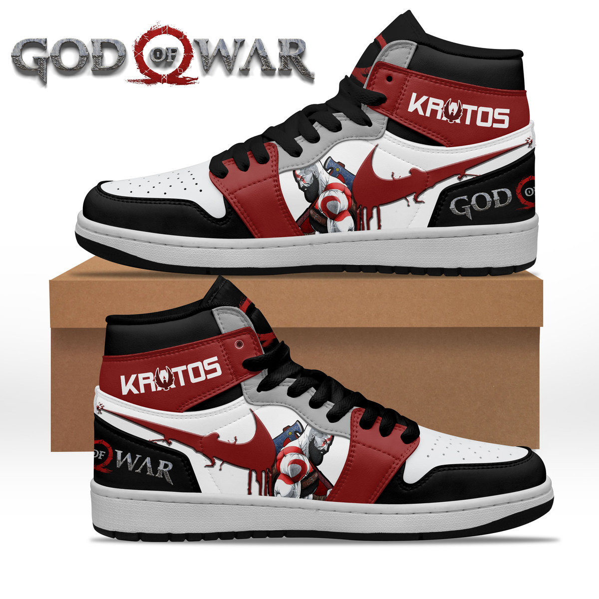 JWFancy God Of War AJ1 High Sneakers Shoes For Men And Women