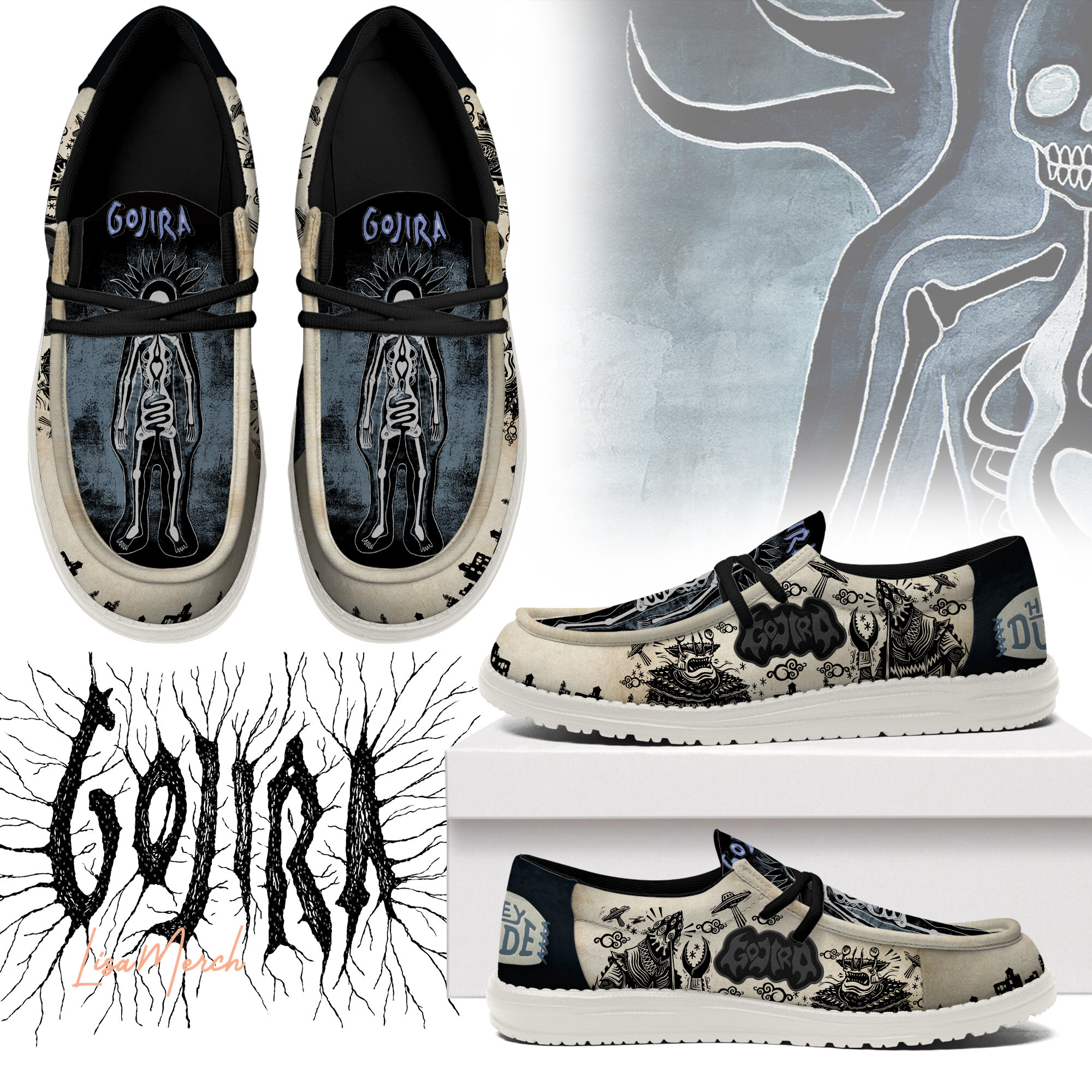 JWFancy Gojira Hey Dude Shoes Wally Men's Lace Up Loafers Comfortable For Men And Women